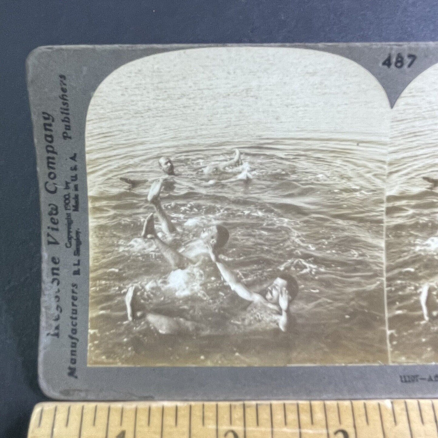 Antique 1900 Skinny Dipping In The Dead Sea Stereoview Photo Card P2223