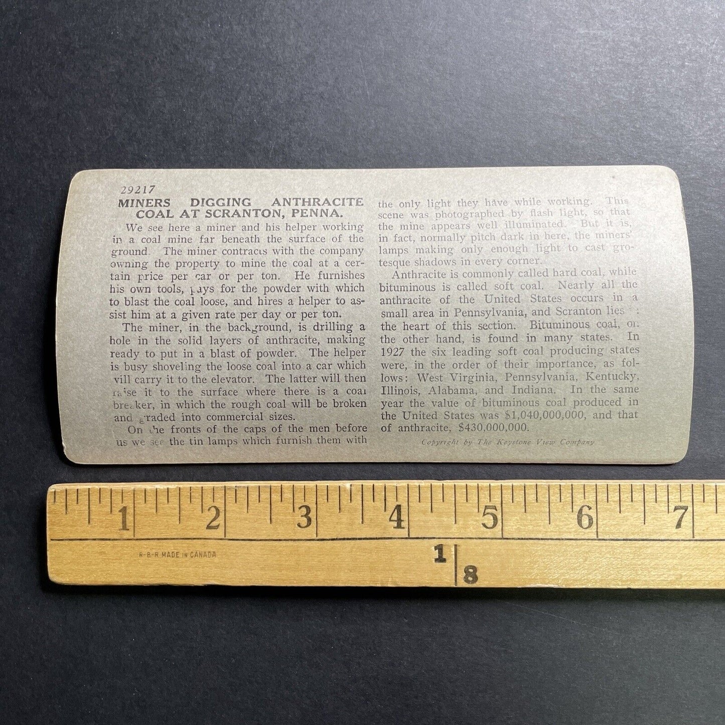Antique 1928 Coal Miner Mine Scranton Pennsylvania Stereoview Photo Card P1519