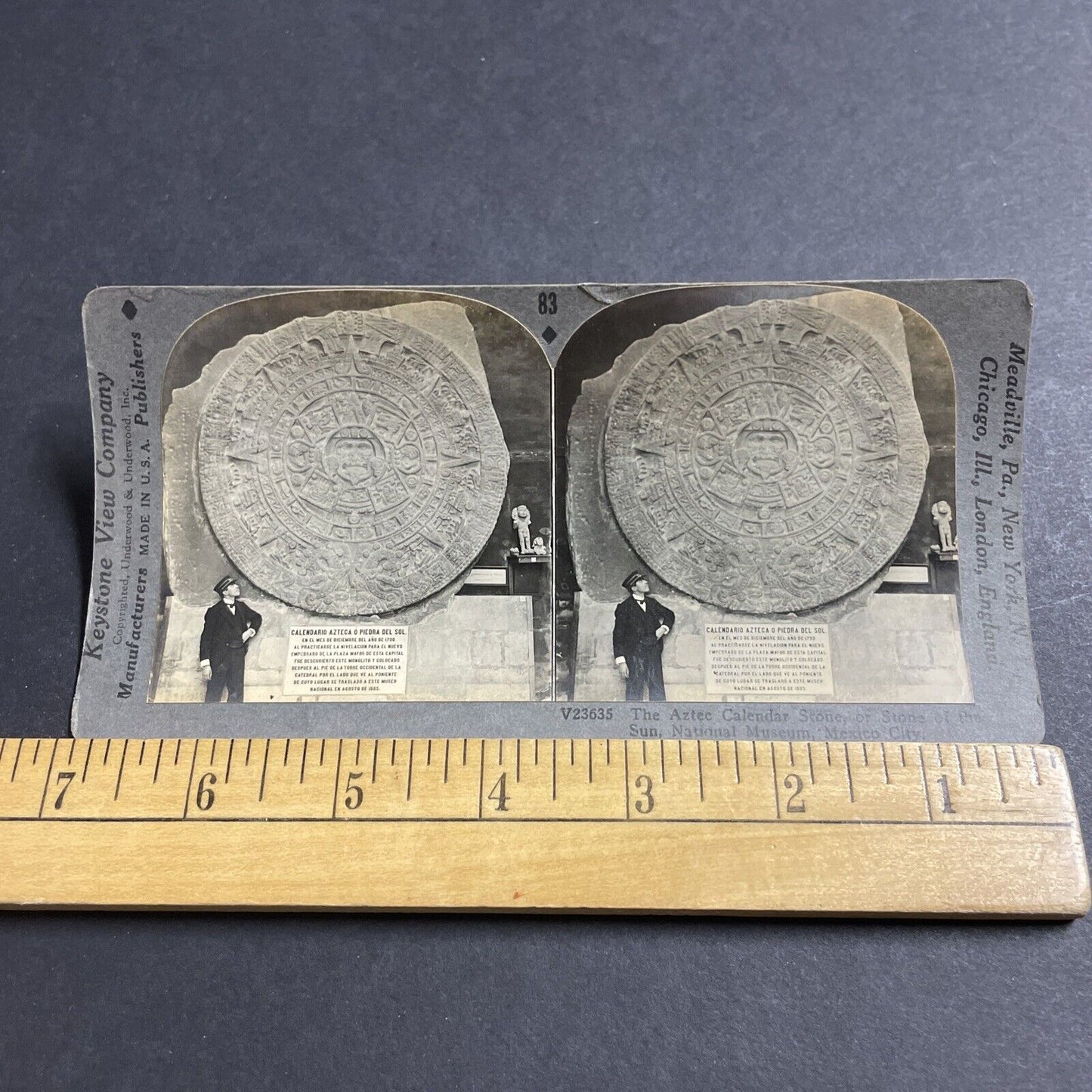 Antique 1930s Aztec Stone Calendar Mexico City Stereoview Photo Card P5012
