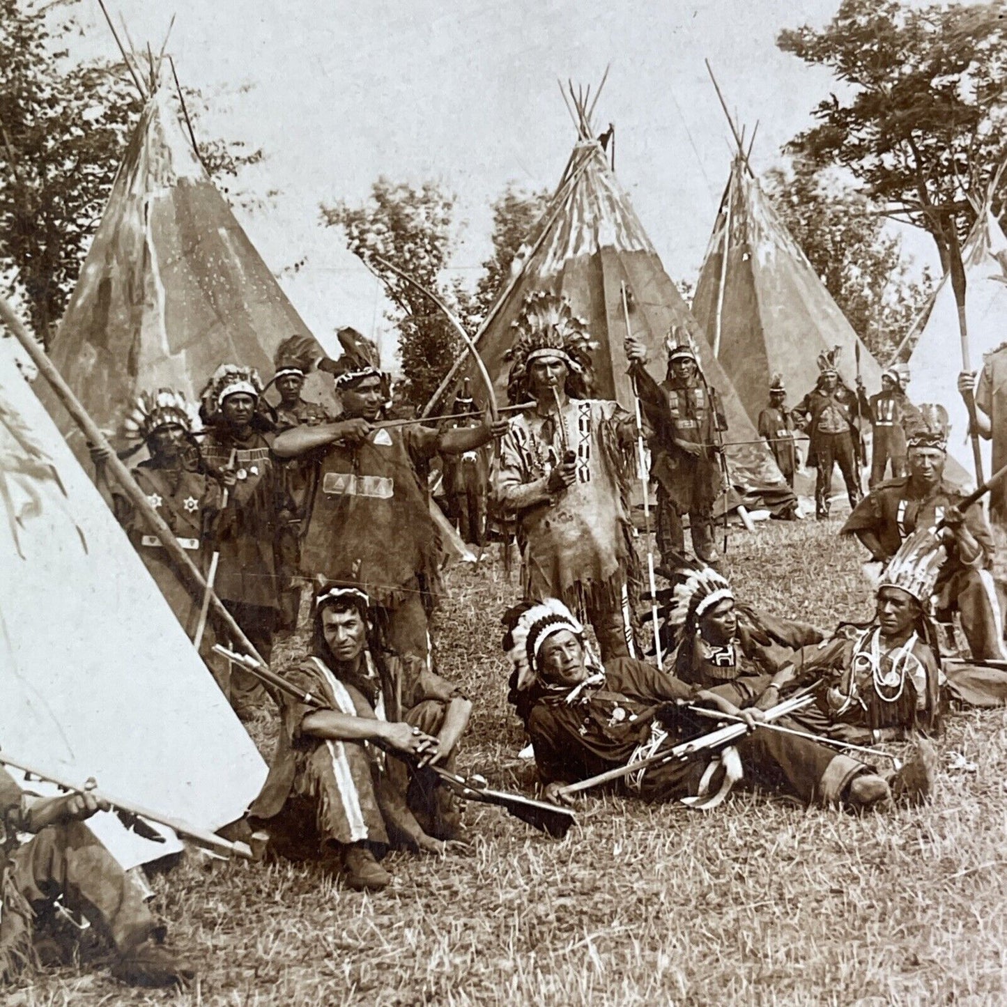 Iroquois Native American Indian Staged Scene Stereoview c1890s Y1716