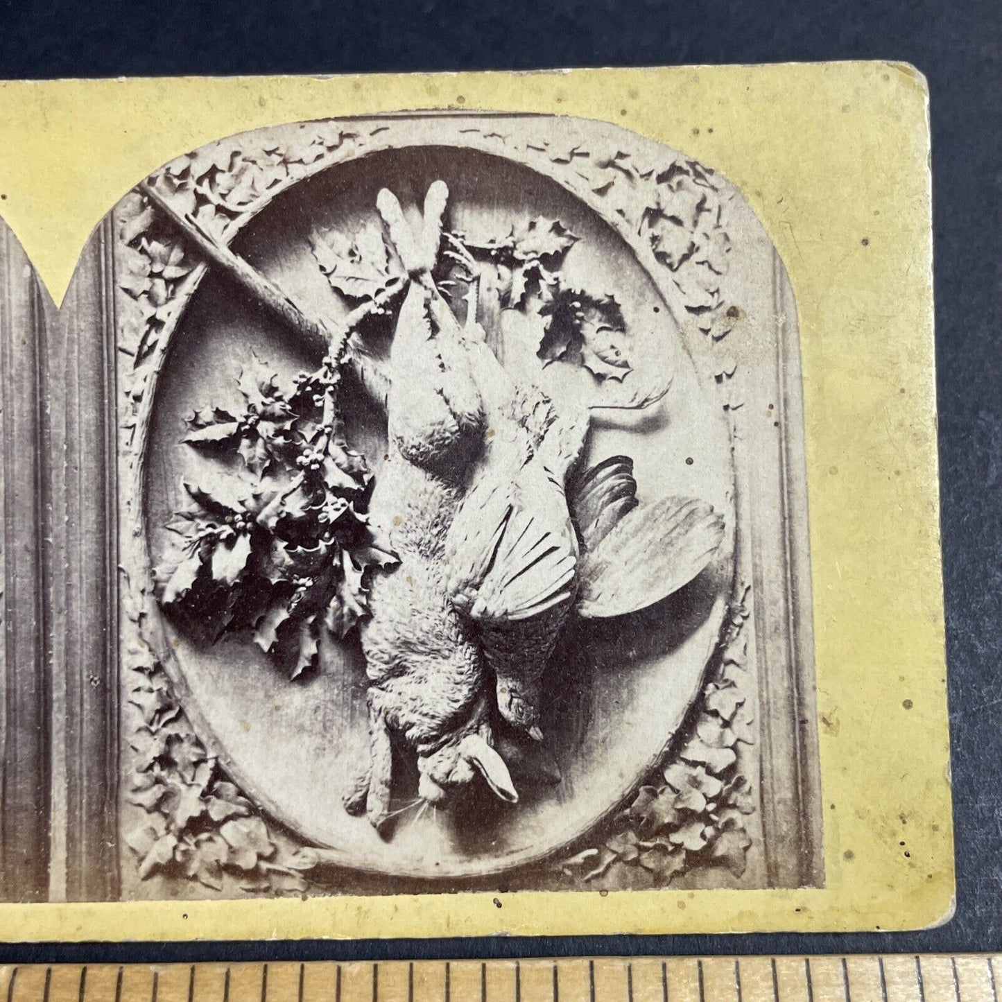 Antique 1870s Marble Carving Of A Dead Rabbit Stereoview Photo Card P4690