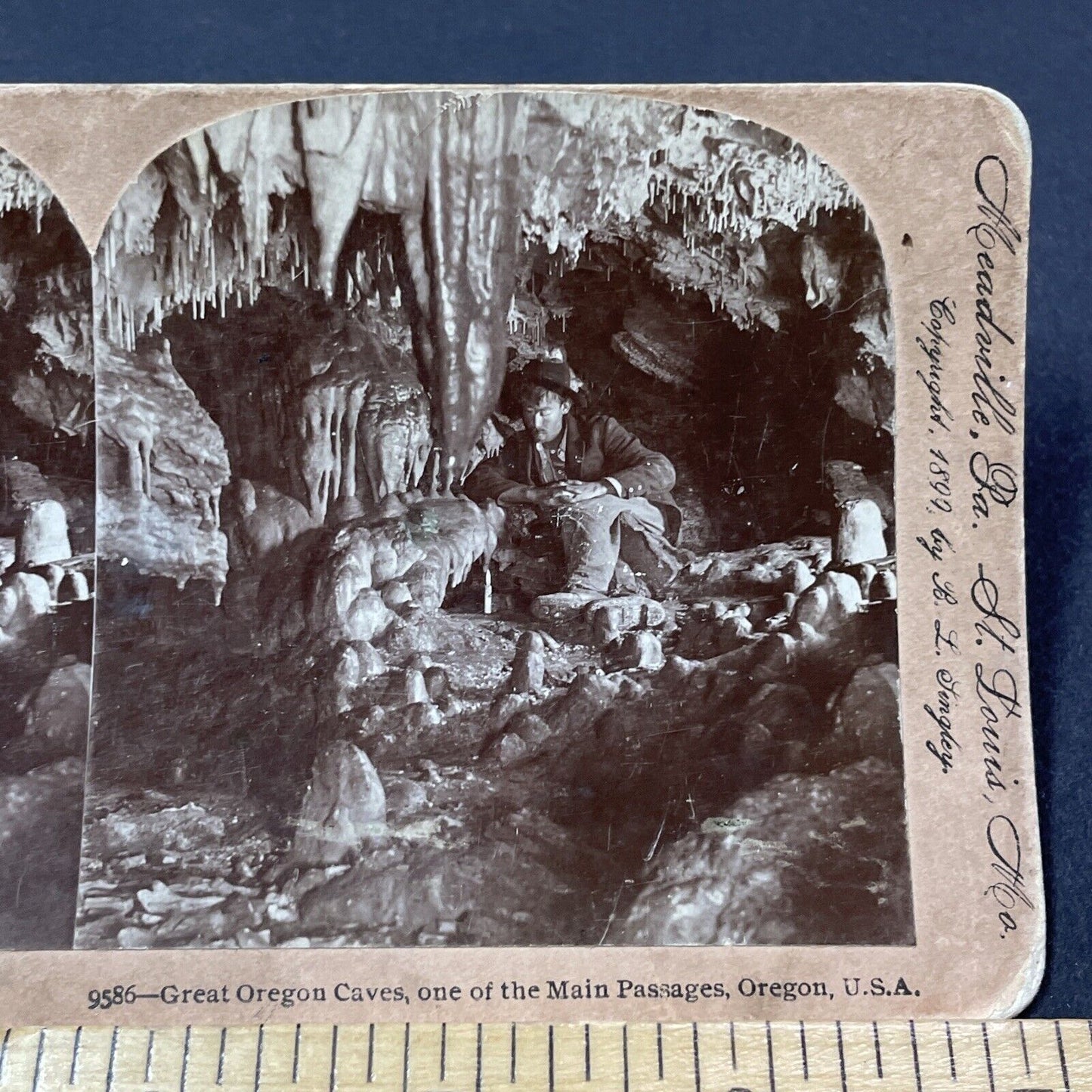 Antique 1899 Underground Cave Explorer In Oregon Stereoview Photo Card V1867