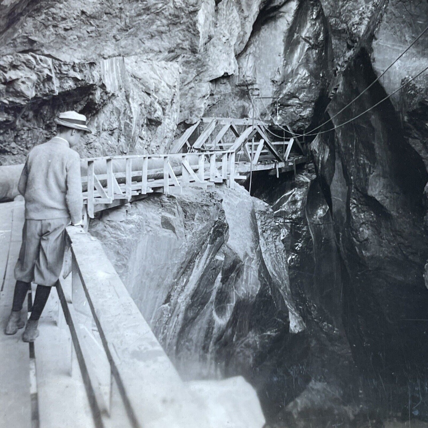 Antique 1910s Cliff Edge Plankway Ouray Colorado Stereoview Photo Card P3211