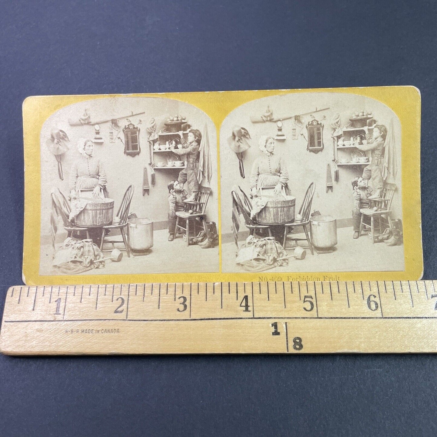 Antique 1870s Children Caught Stealing Apples By Mom Stereoview Photo Card P3362
