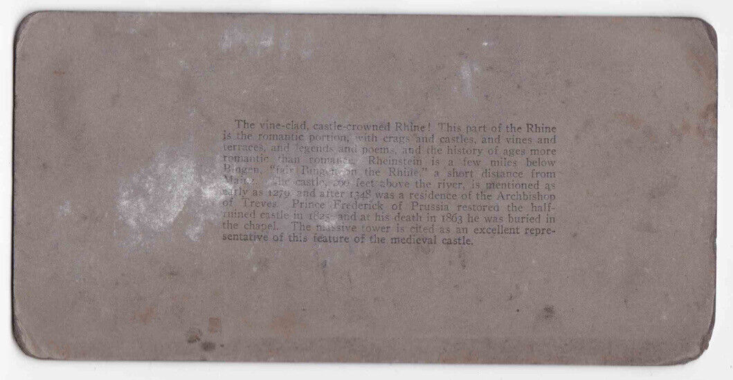 Antique 1902 Castle Rheinstein, Rhine View, Trechtingshausen Photo Card P091