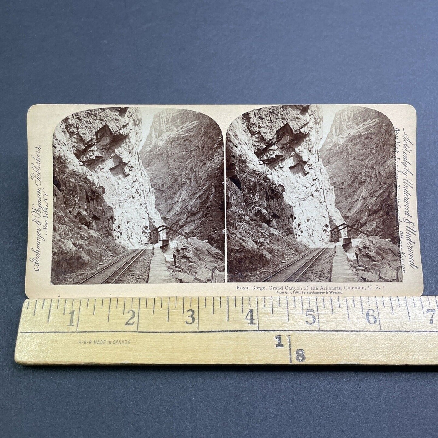 Antique 1894 Royal Gorge Canyon Railroad Colorado Stereoview Photo Card V520