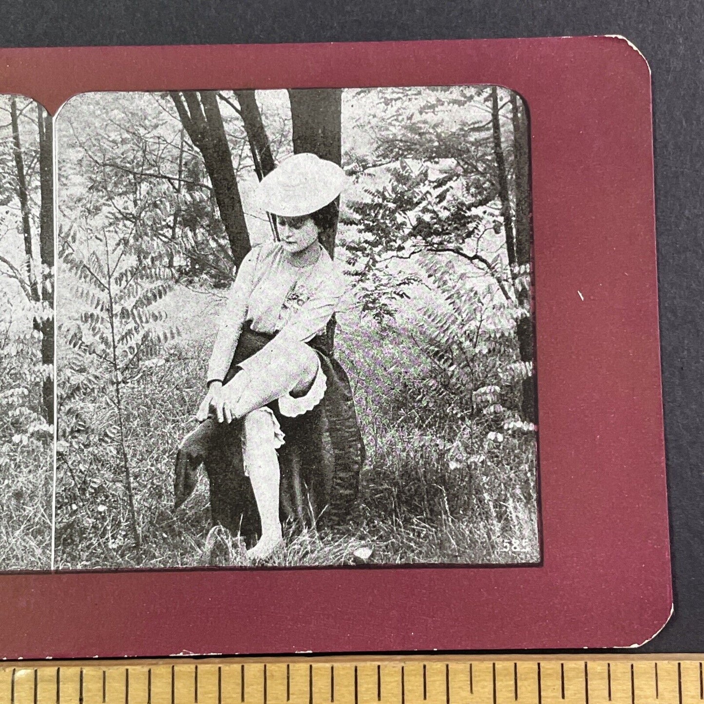 Risque Woman Putting On Her Socks Outside Stereoview Antique c1910 X1905