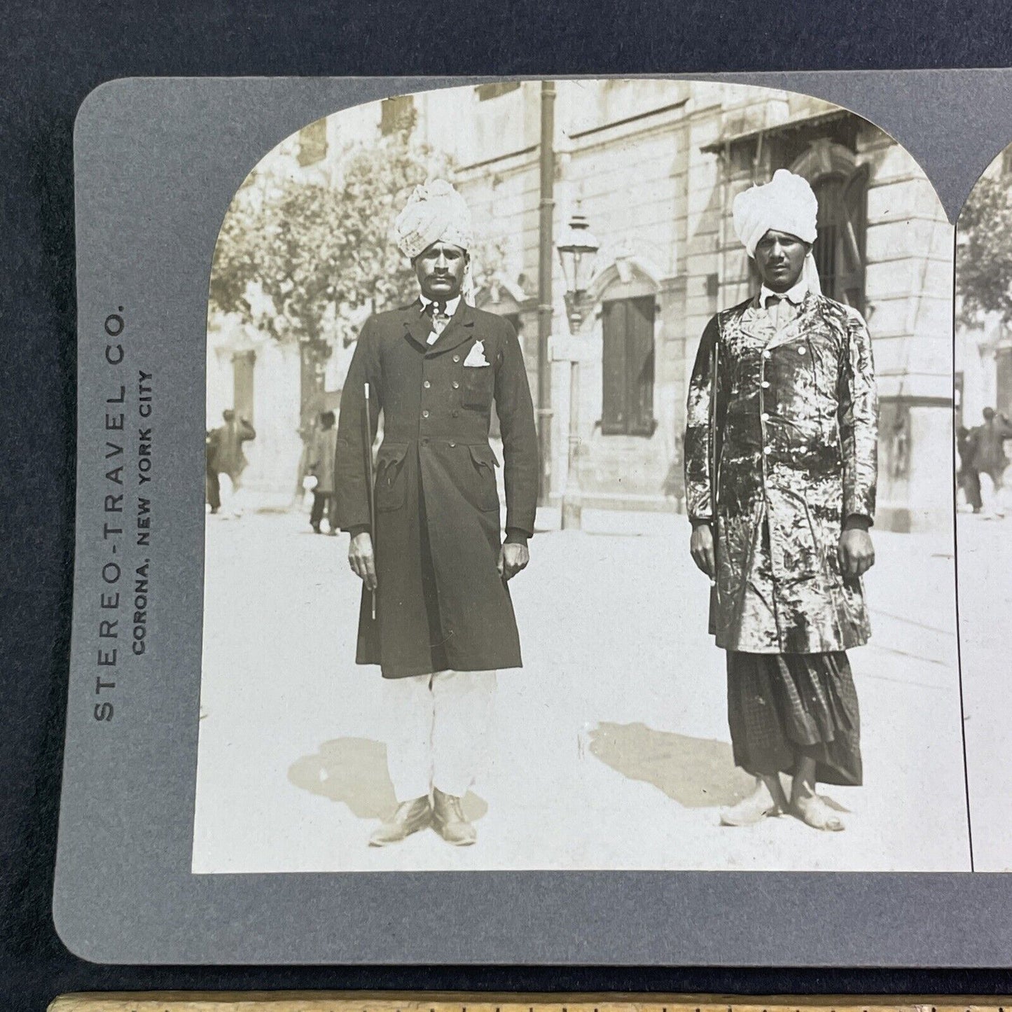 British East Indian Military Officers in Hong Kong Stereoview Antique 1910 X4224