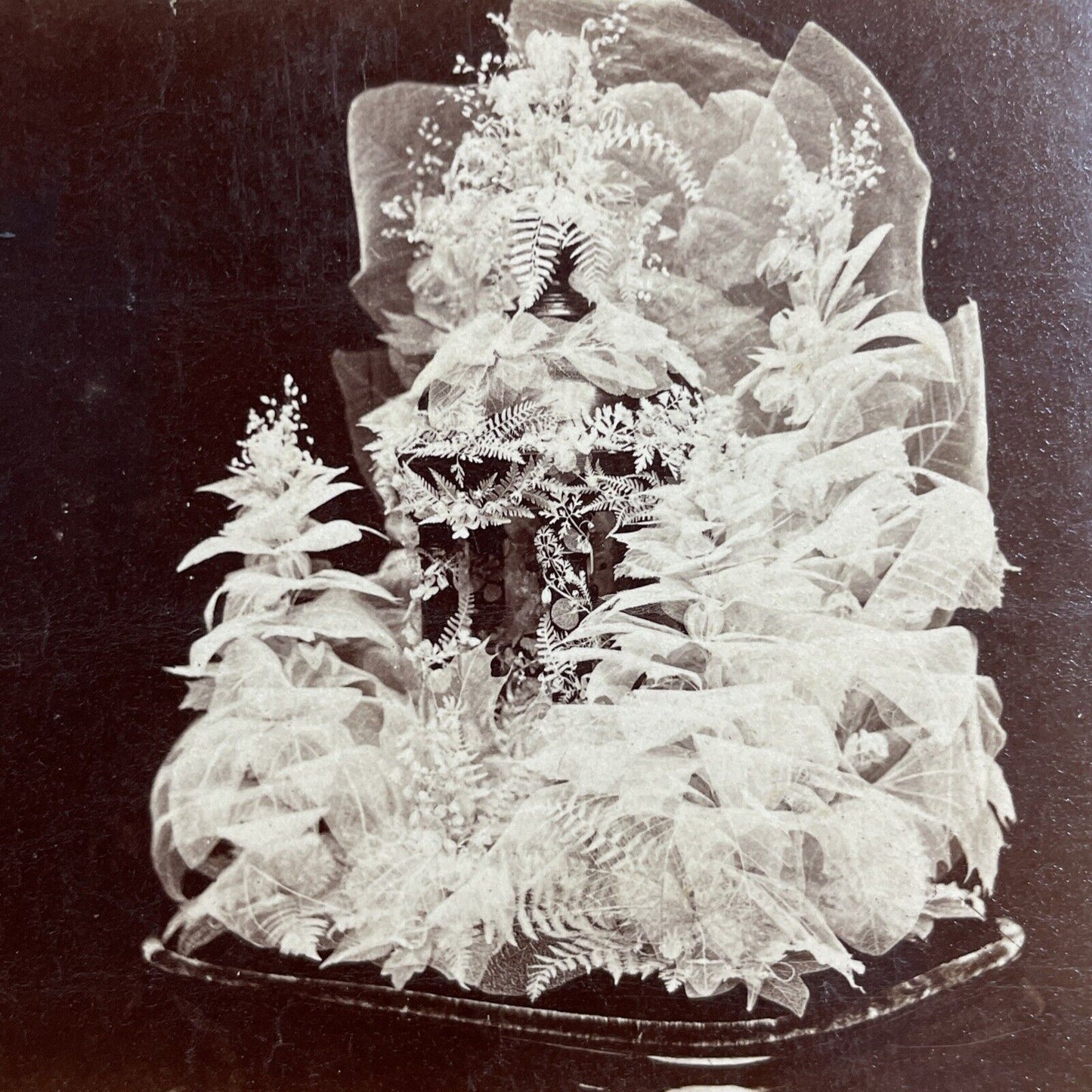 Antique 1870s Funeral Flowers Sarah D Yarnell Cooper Stereoview Photo Card P4681
