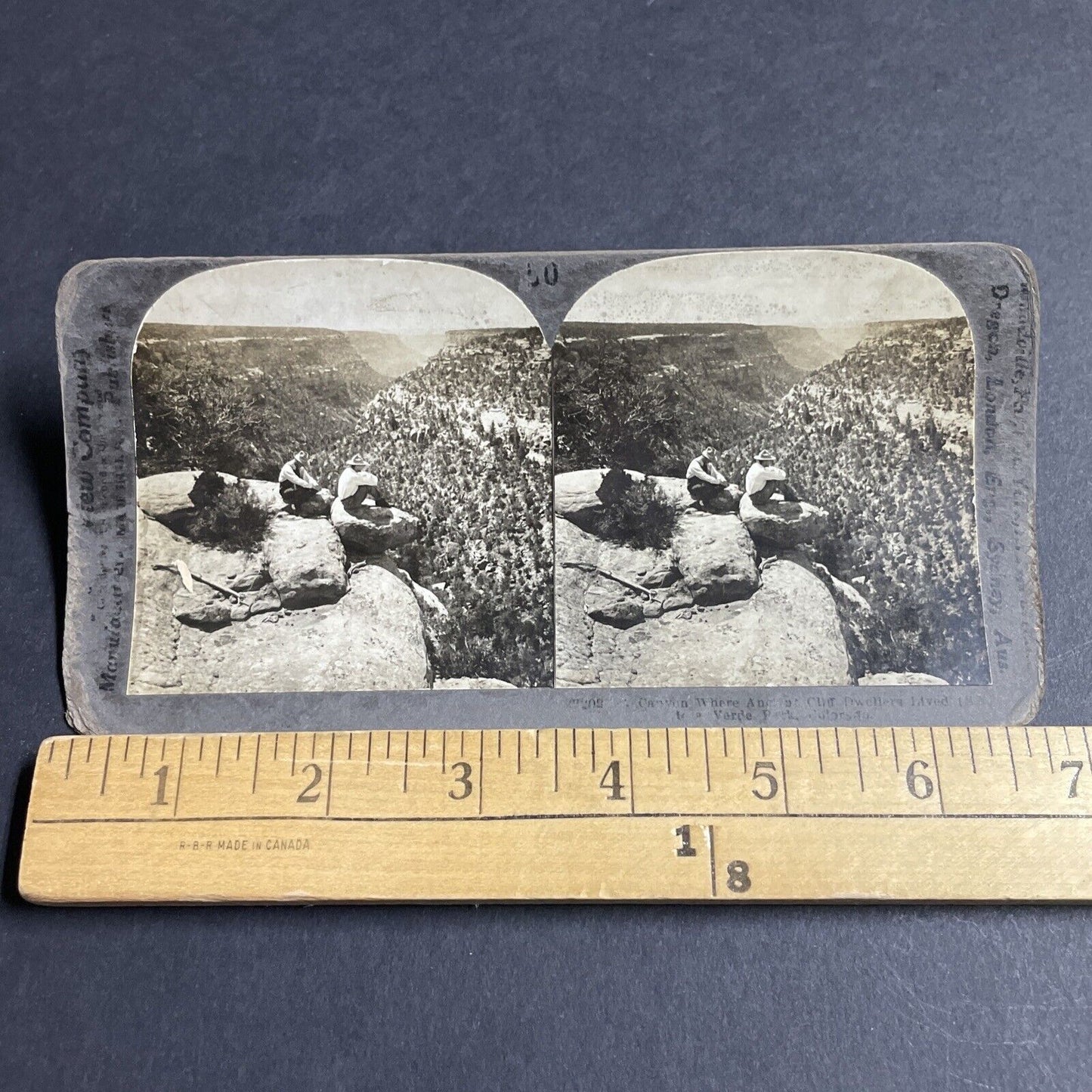 Antique 1910s Man On Cliff Edge Mesa Verde Colorado Stereoview Photo Card P4339