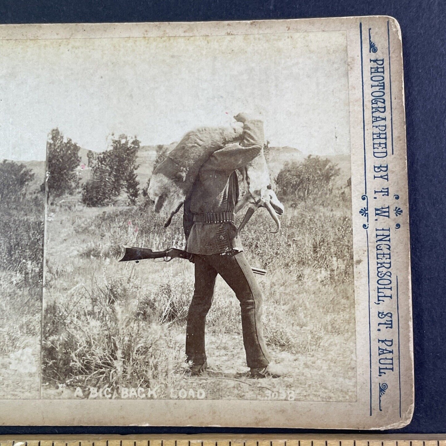 Carrying a Deer After Montana Hunt Stereoview T.W. Ingersoll Antique c1888 Y1334