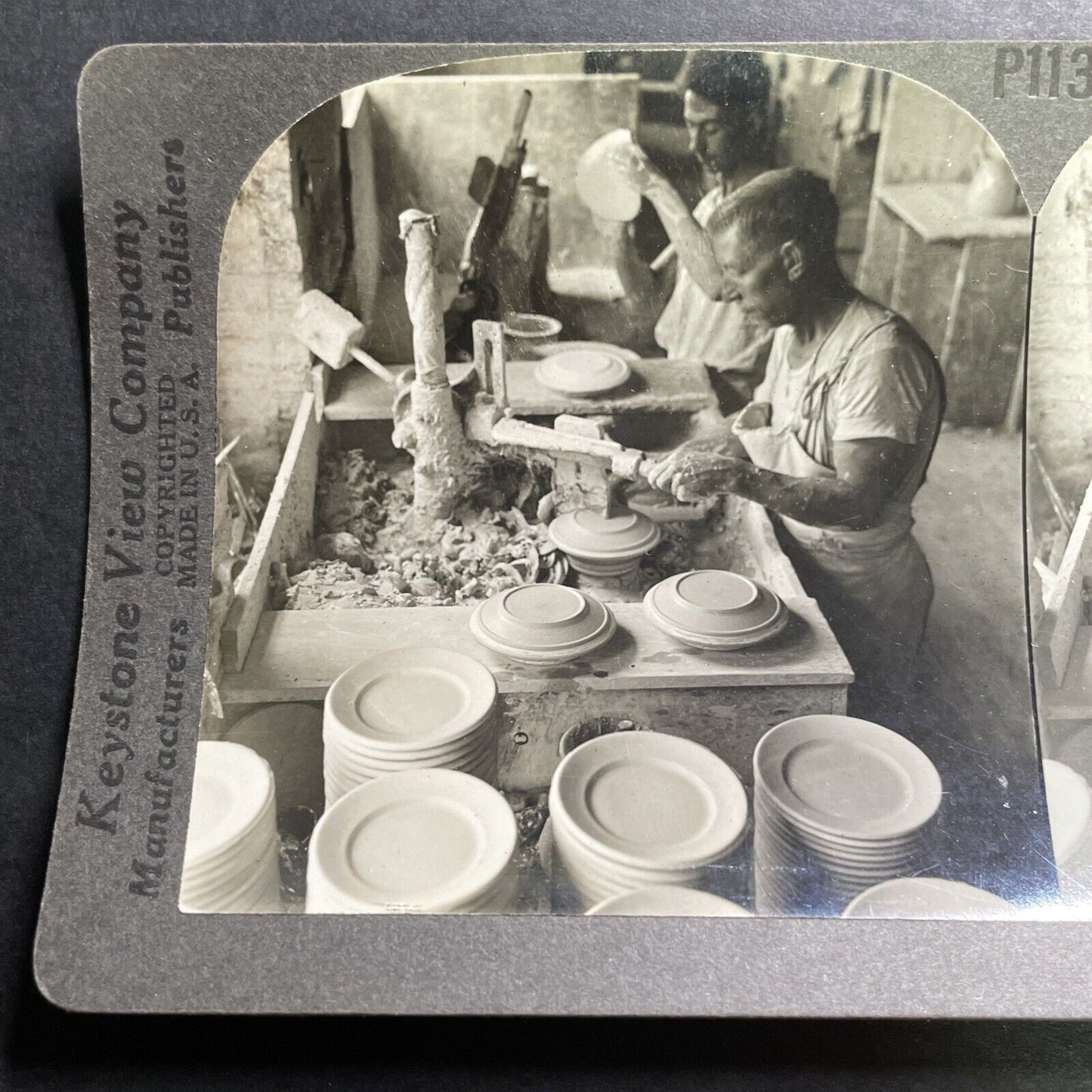 Antique 1918 Ceramic Plate Factory Trenton NJ Stereoview Photo Card P1439