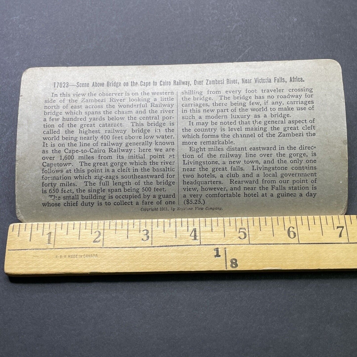 Antique 1911 Victoria Falls Railroad South Africa Stereoview Photo Card P2450