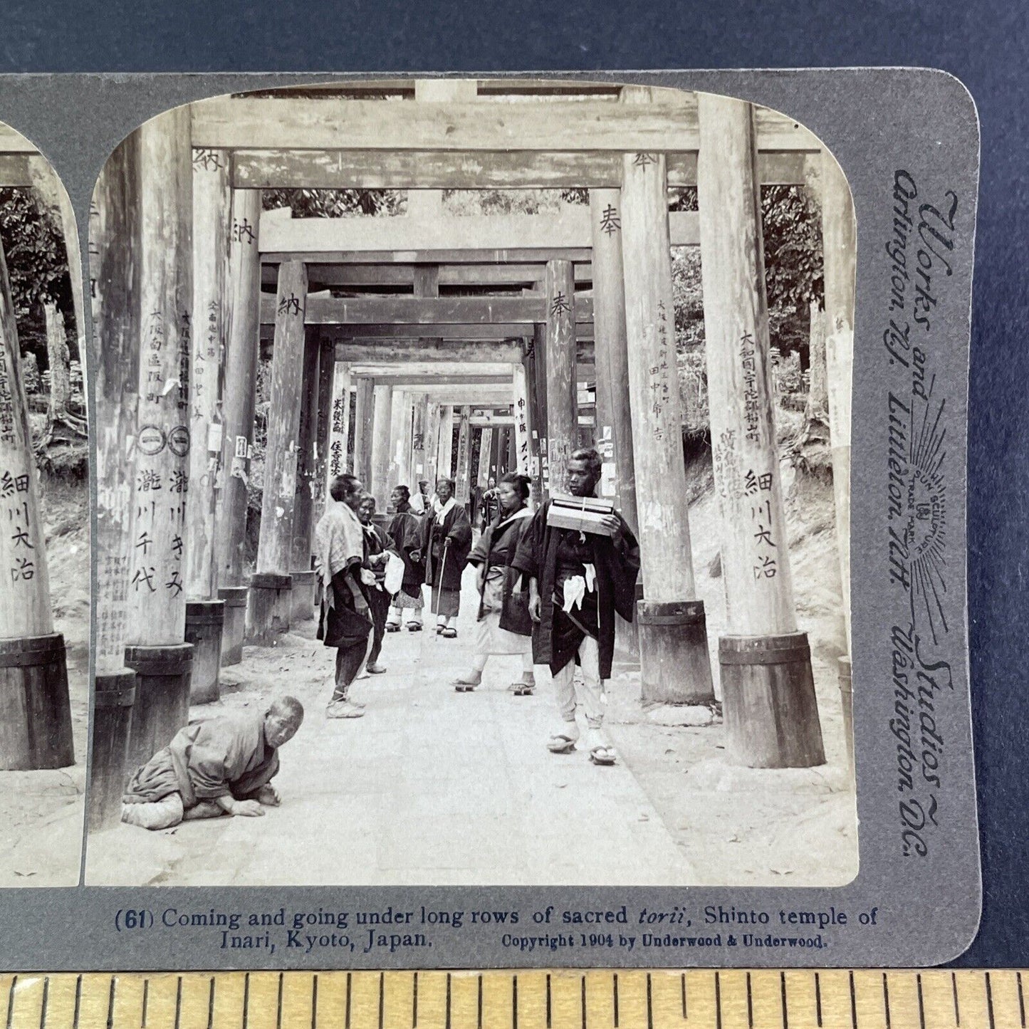 Monks Praying at Shinto Temple of Inari Stereoview Kyoto Japan c1904 Y2789