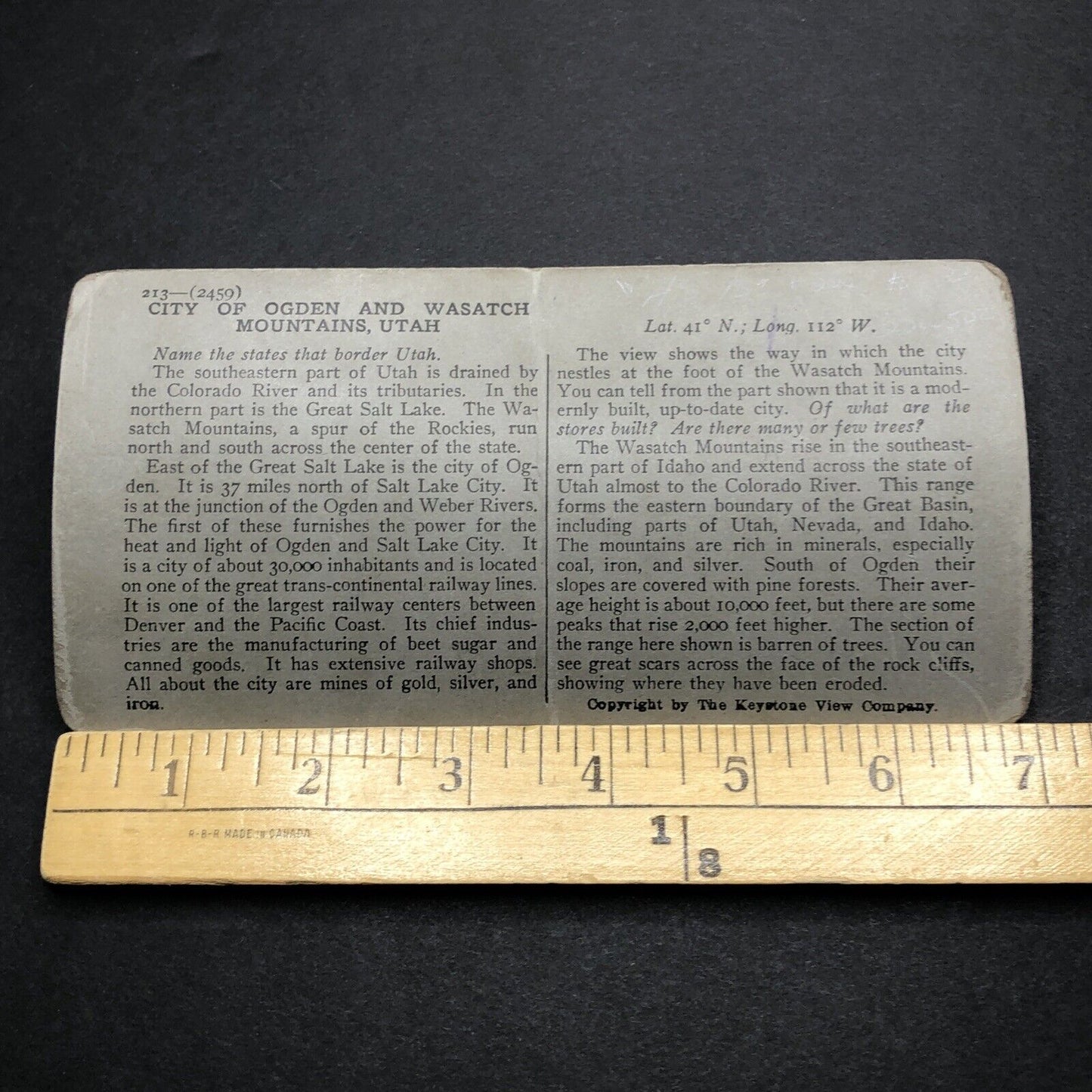 Antique 1909 City Of Ogden Utah Salt Lake City Stereoview Photo Card P2052