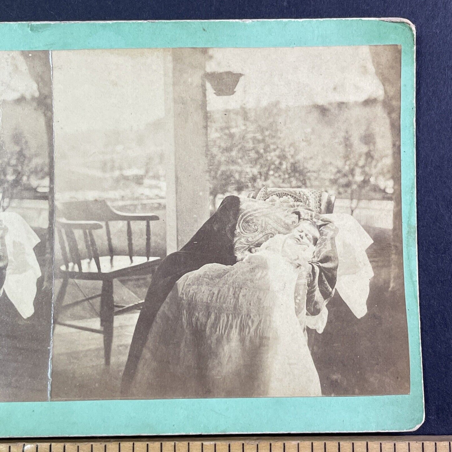Baby Sleeping in the Sun Stereoview Imperial Sized Antique c1860s Y1321