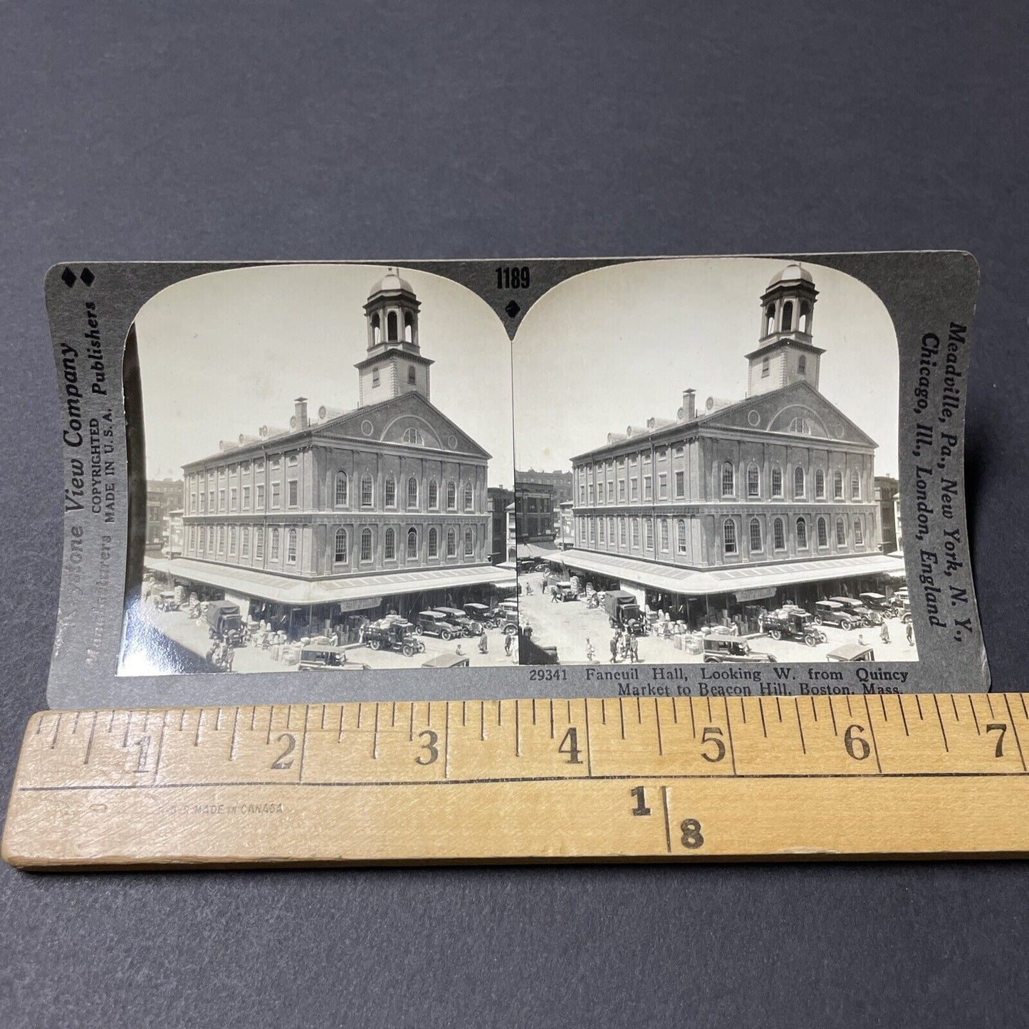 Antique 1920s Faneuil Hall Boston Massachusetts Stereoview Photo Card V2635