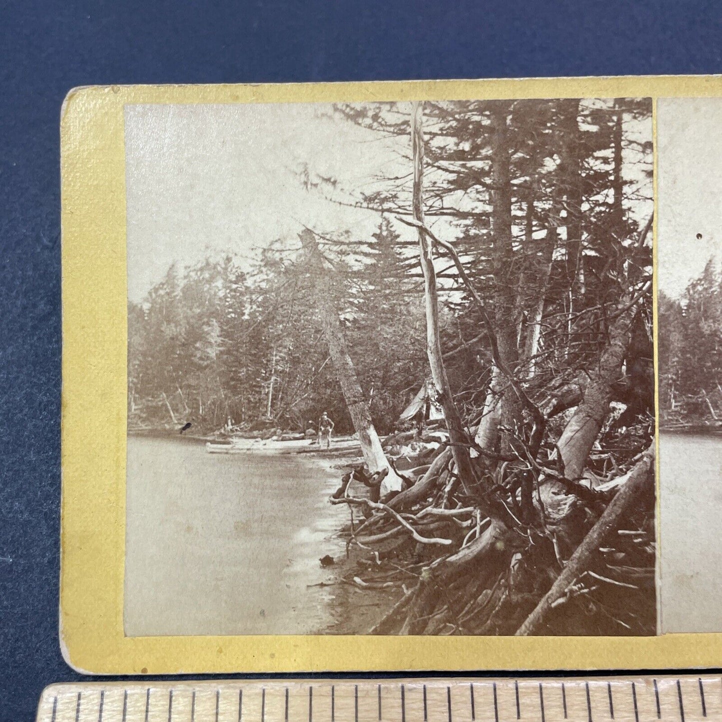 Antique 1860s Hillsborough New Hampshire Shoreline Stereoview Photo Card V2089
