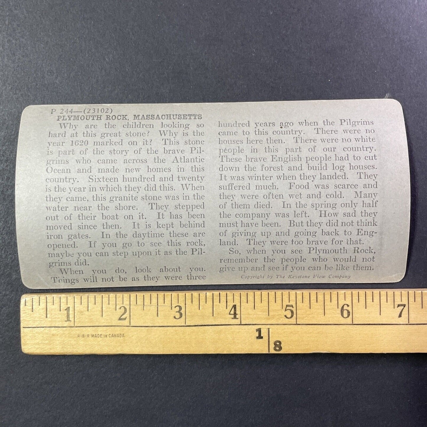 Children Stand Beside Plymouth Rock Stereoview Massachusetts c1920s Y990