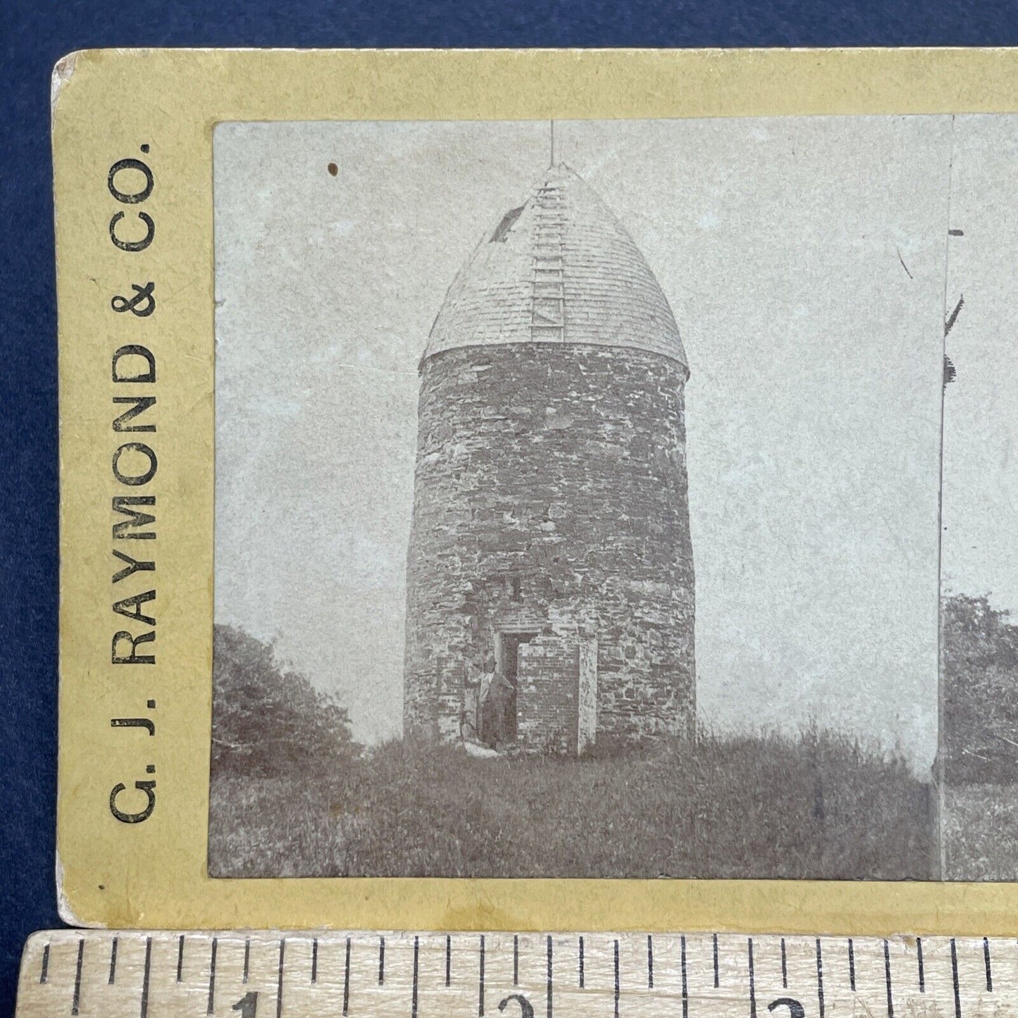 Antique 1870s Old Powder House Somerville Mass Stereoview Photo Card V1741
