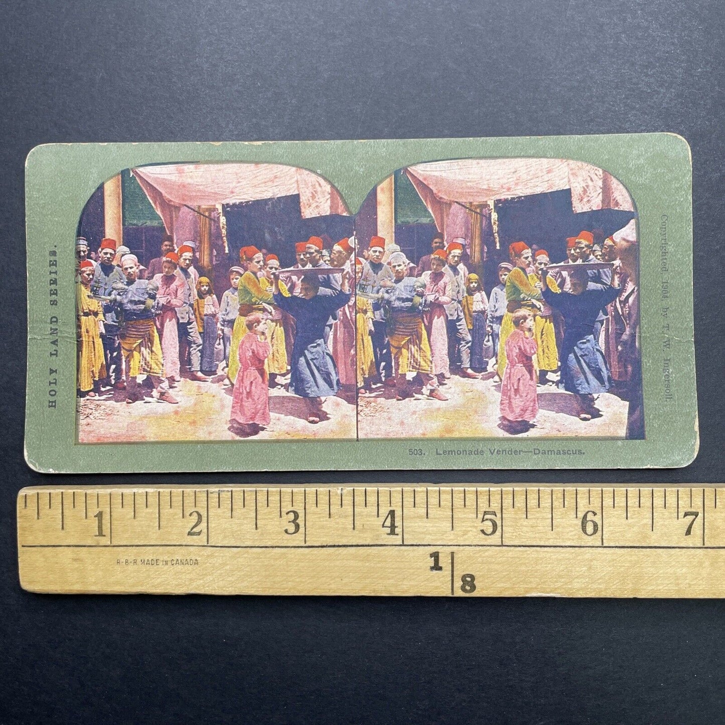 Antique 1904 Boys Selling Lemonade Damascus Syria Stereoview Photo Card P580-020