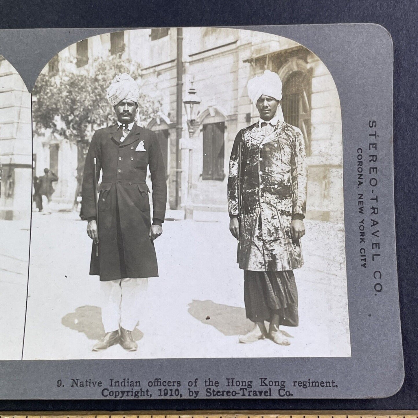 British East Indian Military Officers in Hong Kong Stereoview Antique 1910 X4224