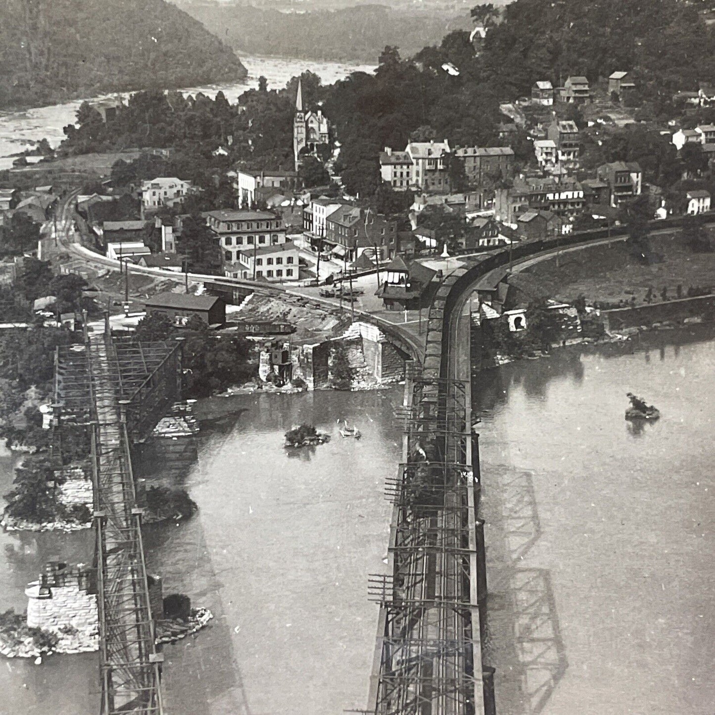 Harper's Ferry West Virginia Aerial View Stereoview Antique c1920s Y985