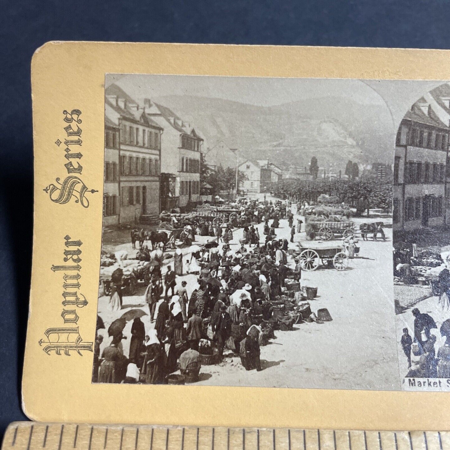 Antique 1870s Bingen Germany Marketplace Market Stereoview Photo Card P4601