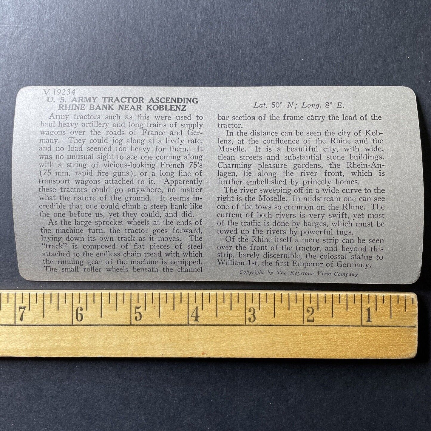 Antique 1918 US Army Tractor WW1 Koblenz Germany Stereoview Photo Card P1001