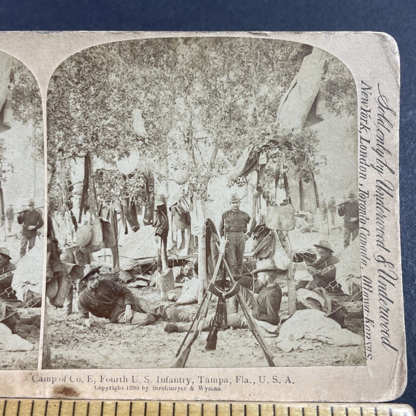 Antique 1898 US 4th Infantry Army Tampa Bay FL Stereoview Photo Card P1980-01