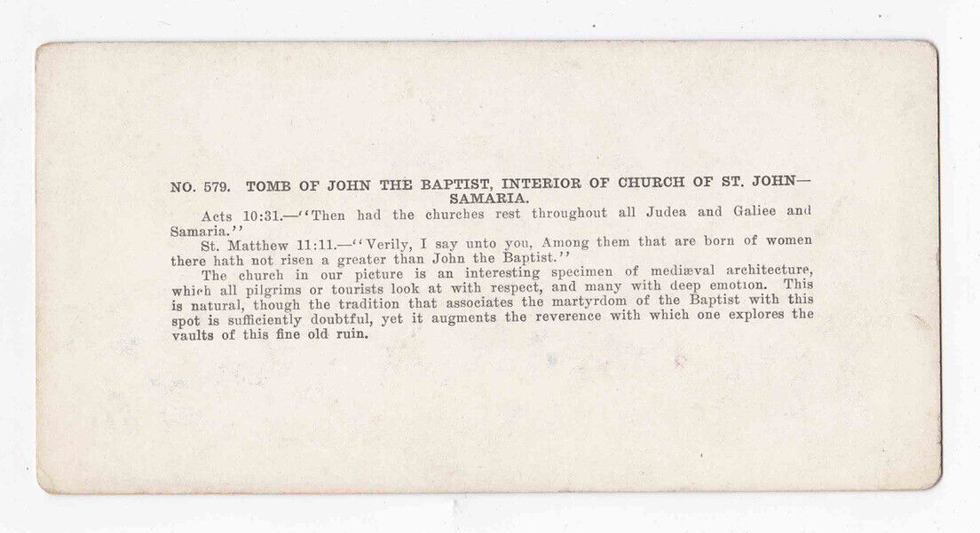 Antique 1904 Tomb Of John The Baptist, Samaria Israel Palestine Stereo Card P303
