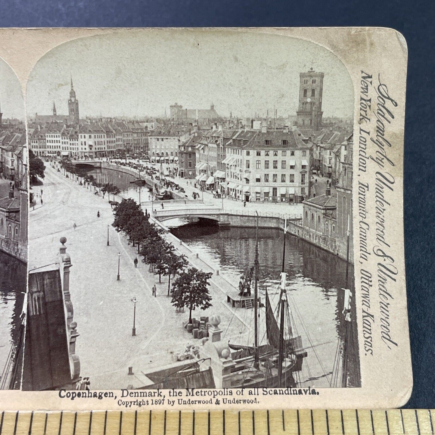 Antique 1897 Copenhagen Denmark Canal View Stereoview Photo Card P3948