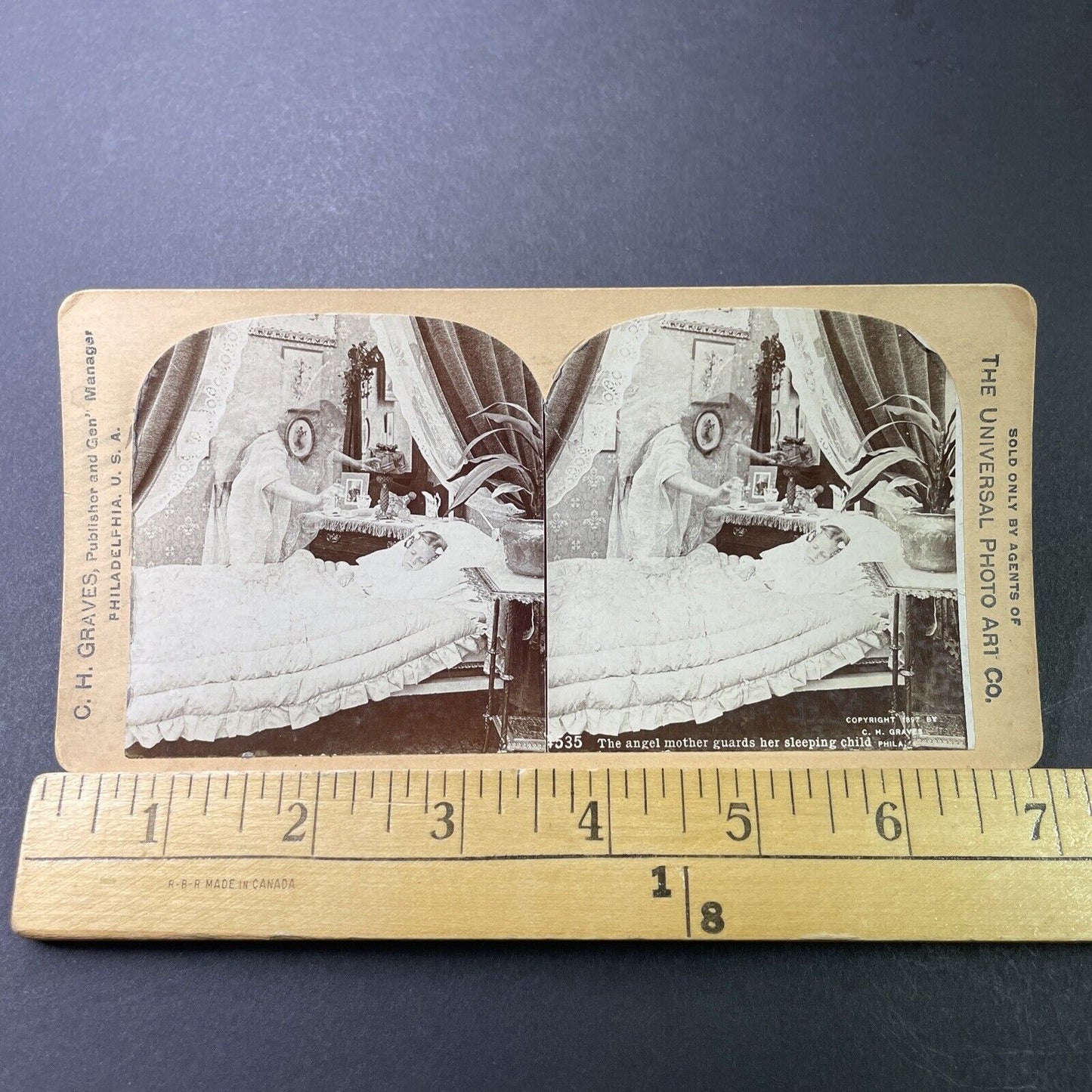 Antique 1897 Dead Mother Watches Sleeping Daughter Stereoview Photo Card P3395
