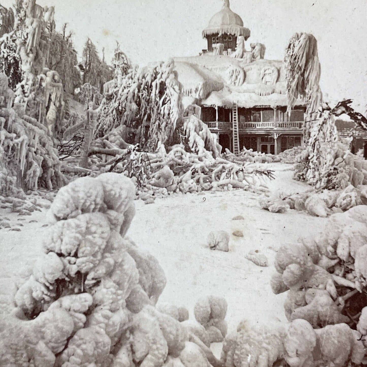 House Covered Severe Ice Storm Stereoview Niagara Falls Ontario c1870s Y1471