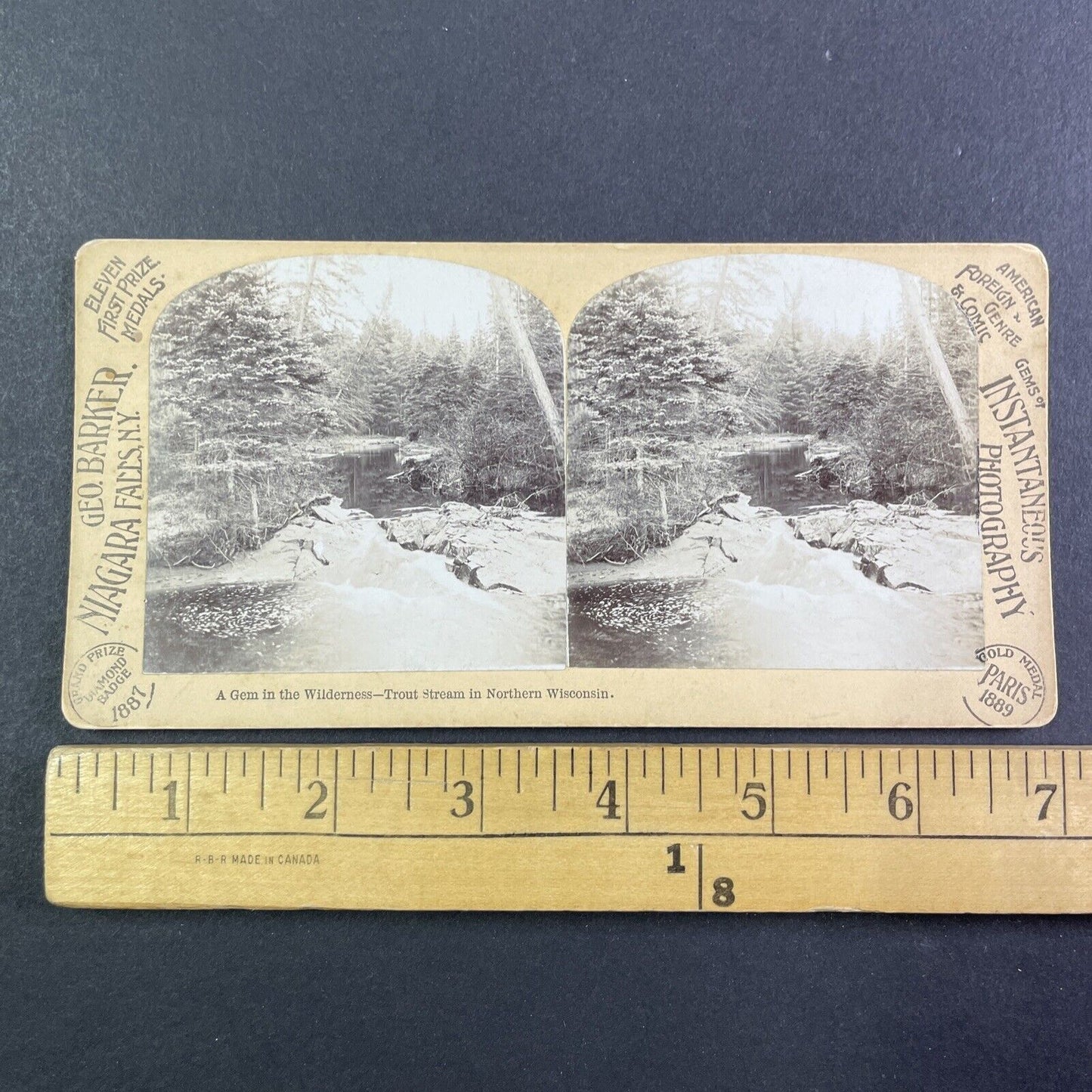 Northern Wisconsin Trout Stream Stereoview George Barker Antique c1889 Y2523