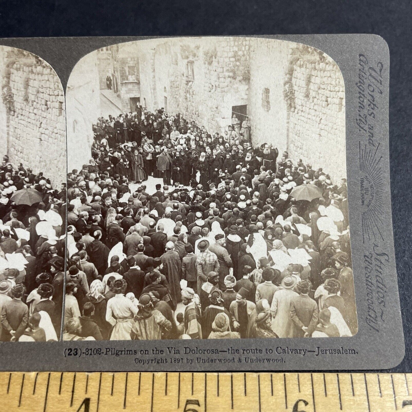 Antique 1897 Christian Jewish Muslim Pilgrims Israel Stereoview Photo Card P4482