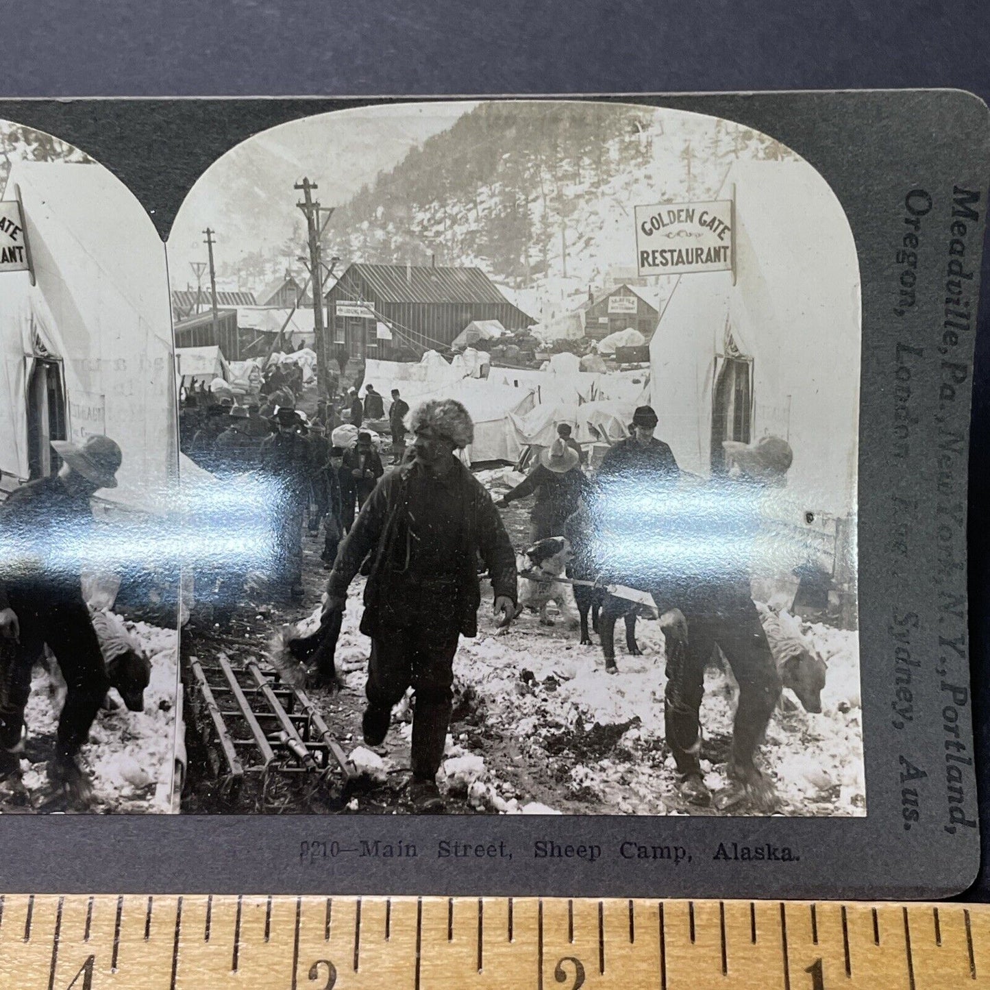 Antique 1900 Gold Rush Boom Town Near Skagway Alaska Stereoview Photo Card P2320