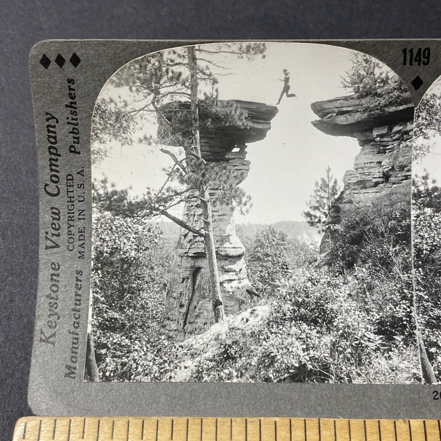 Antique 1910s Daredevil Jumps A Rock Gap Stereoview Photo Card V2595