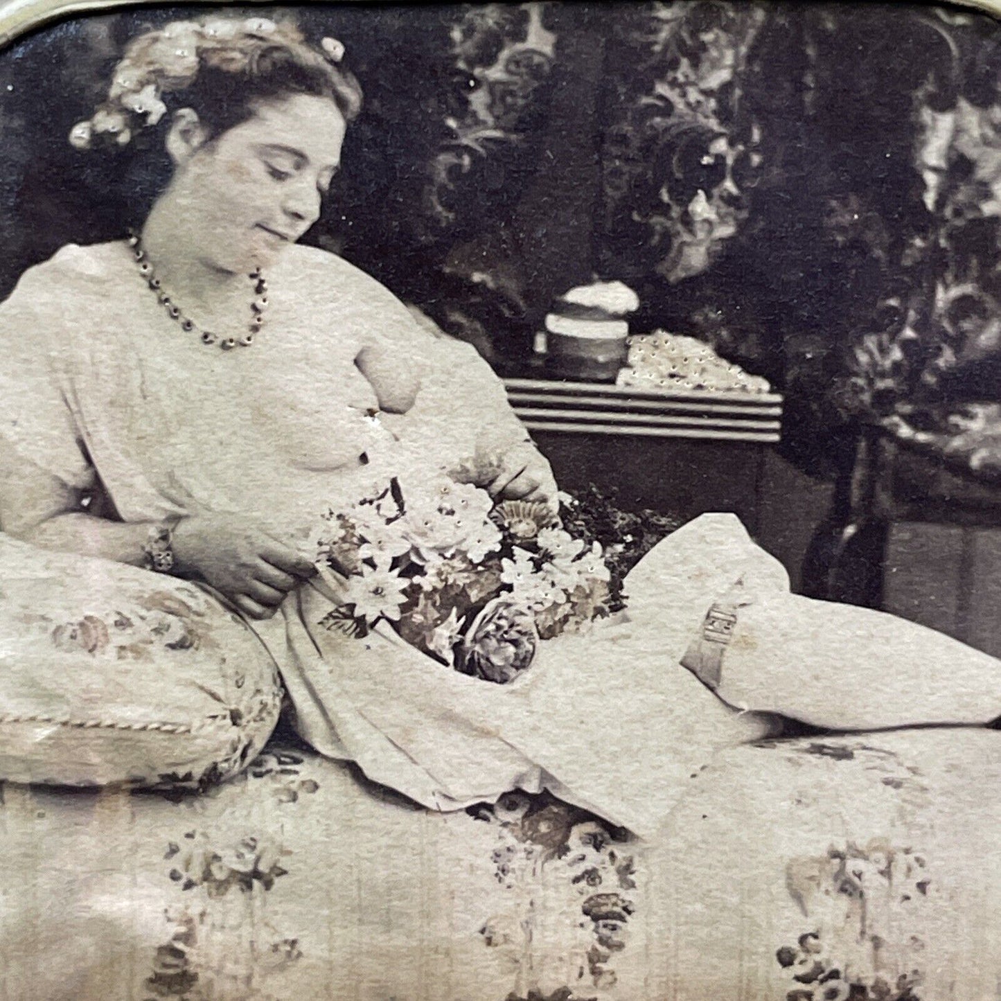 Nude Woman Seated Stereoview Hold-To-Light French Tissue Antique c1860s Y023
