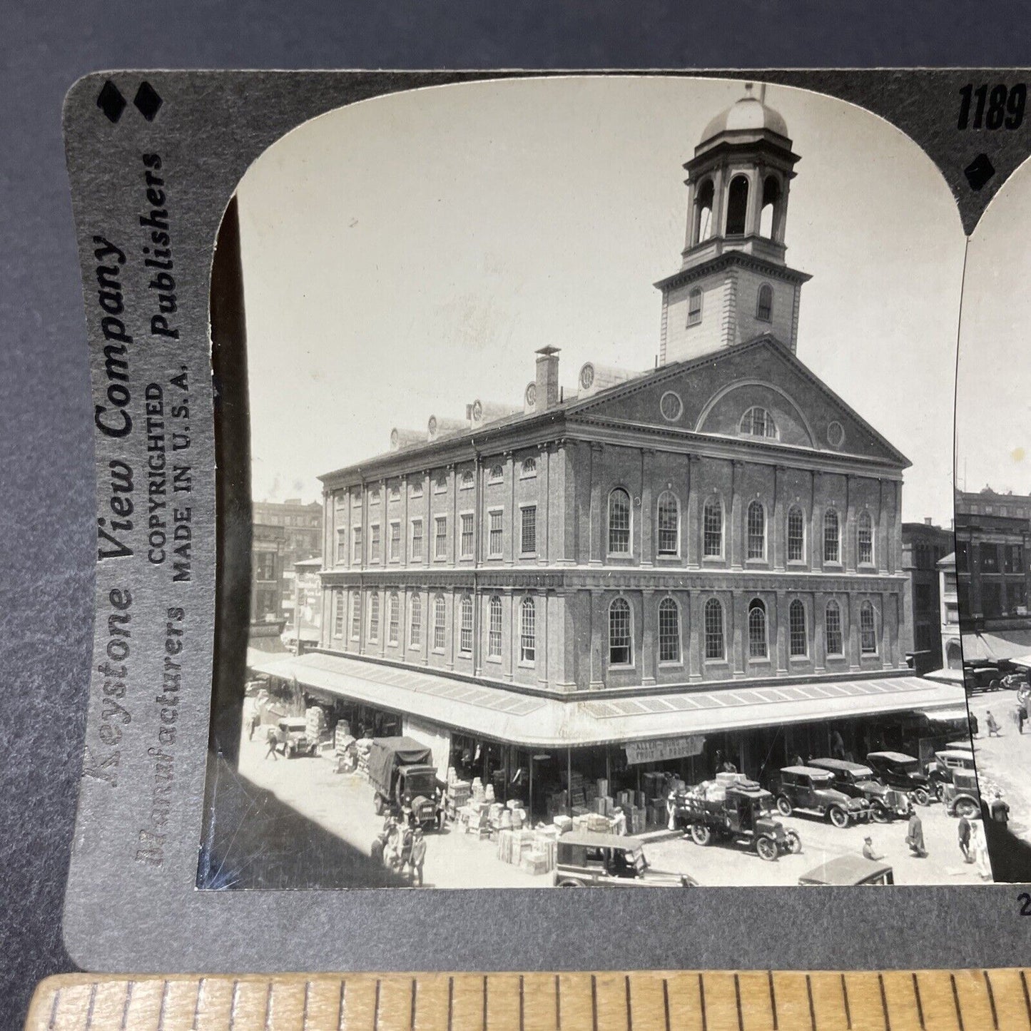 Antique 1920s Faneuil Hall Boston Massachusetts Stereoview Photo Card V2635