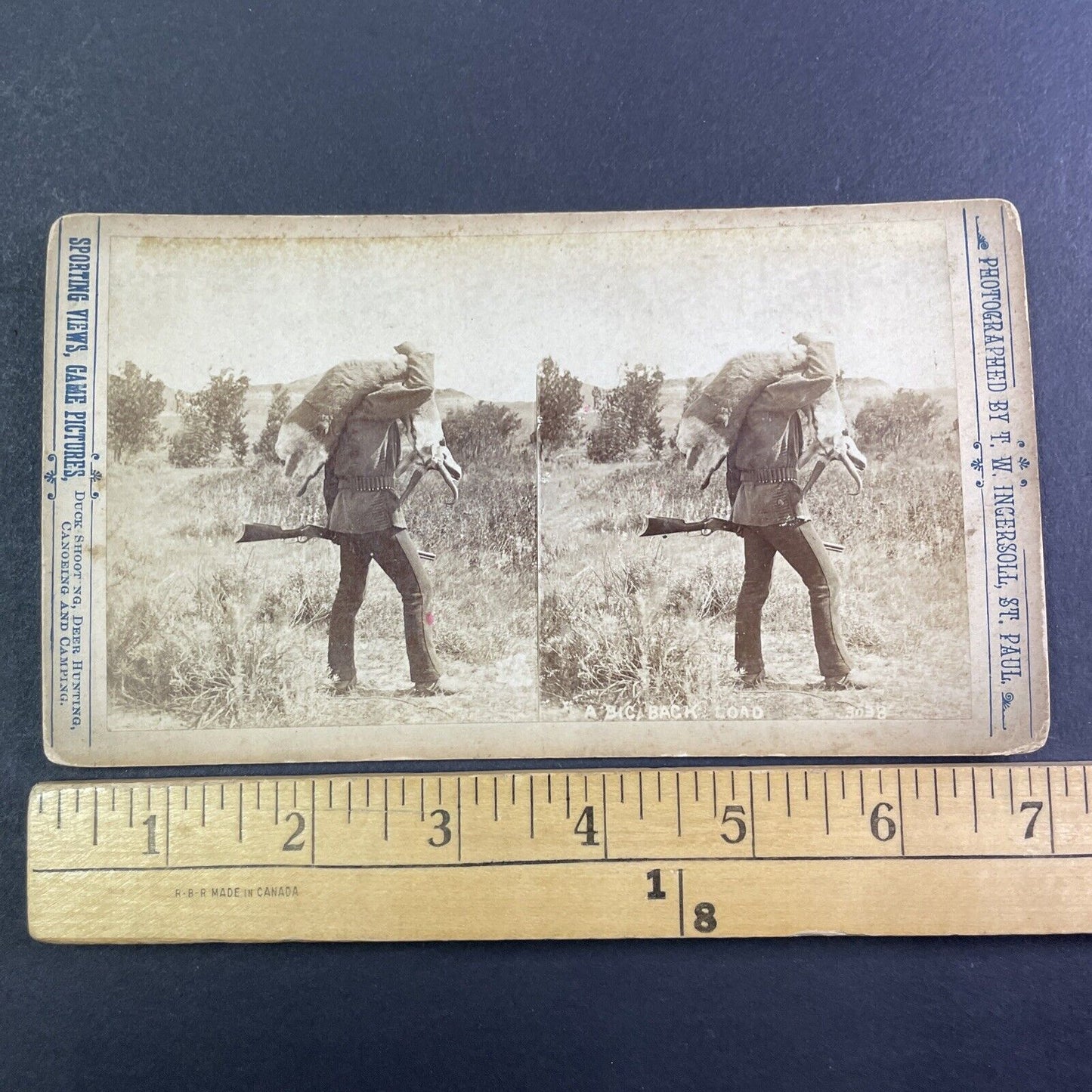 Carrying a Deer After Montana Hunt Stereoview T.W. Ingersoll Antique c1888 Y1334