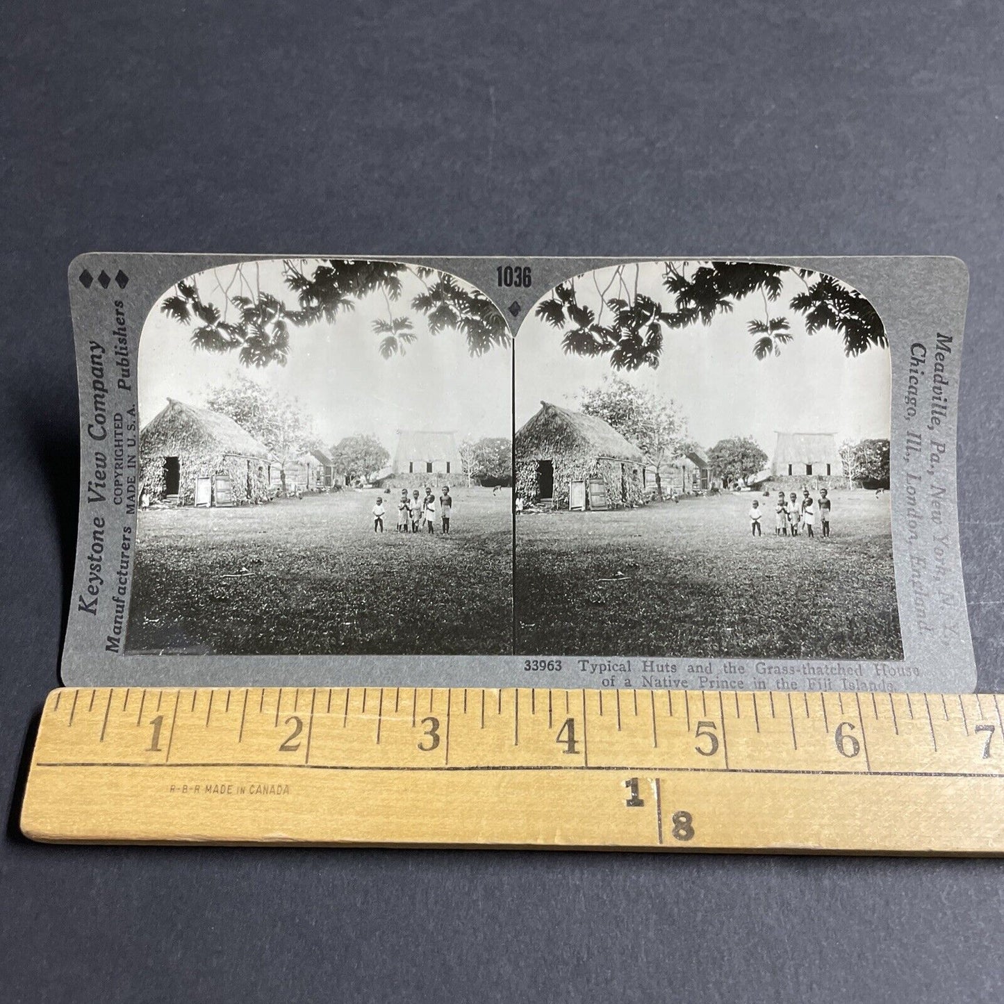 Antique 1909 Native Tribal Tribe Huts Village Fiji Stereoview Photo Card P4568