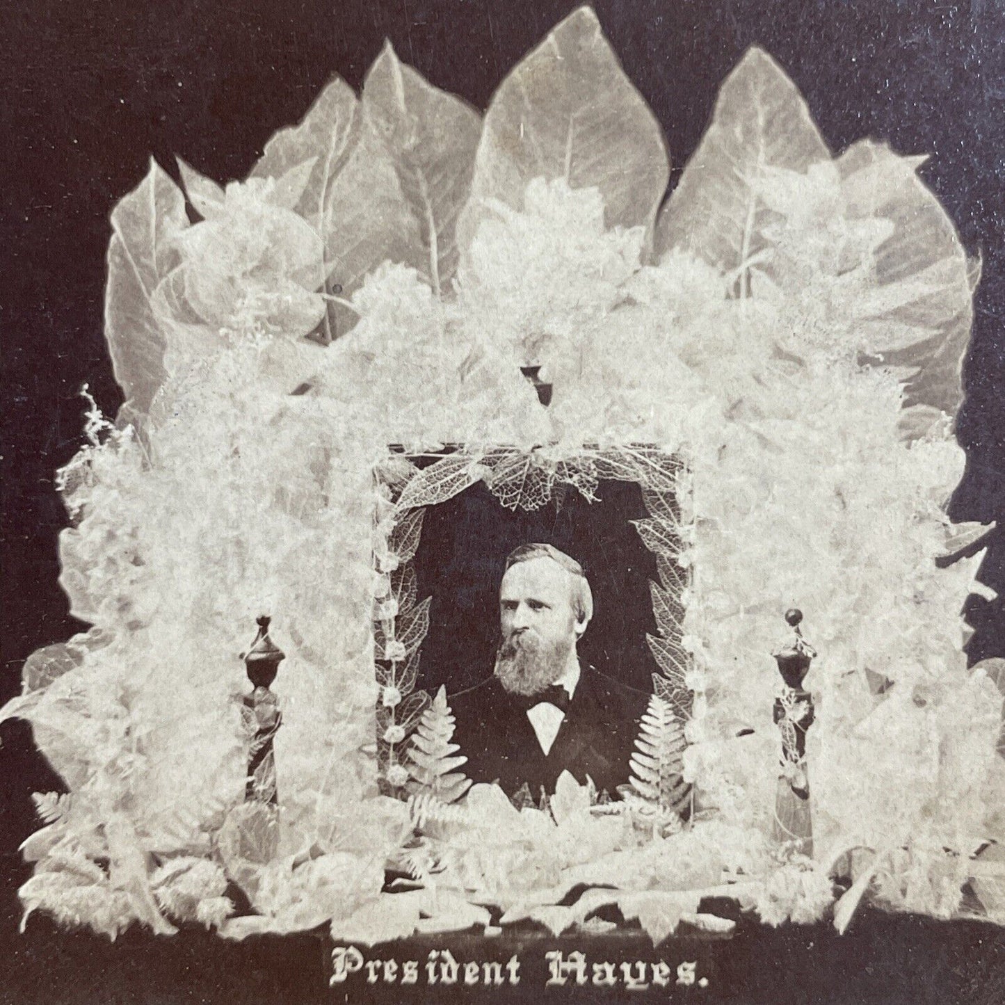 Antique 1878 Rutherford B. Hayes Flower Arrangement Stereoview Photo Card P4640