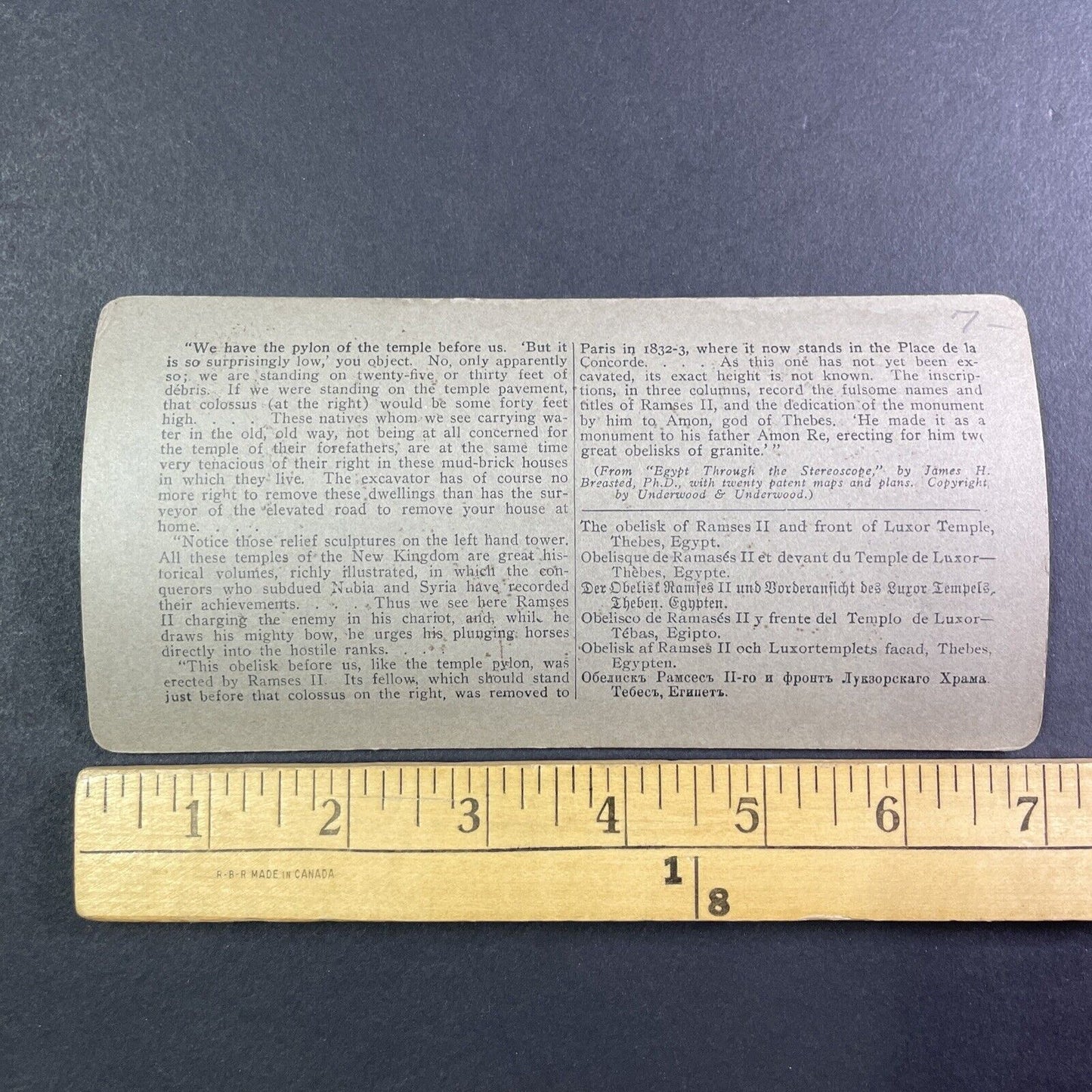 Ramses II Obelisk Luxor Egypt Stereoview James H. Breasted Antique c1905 Y958