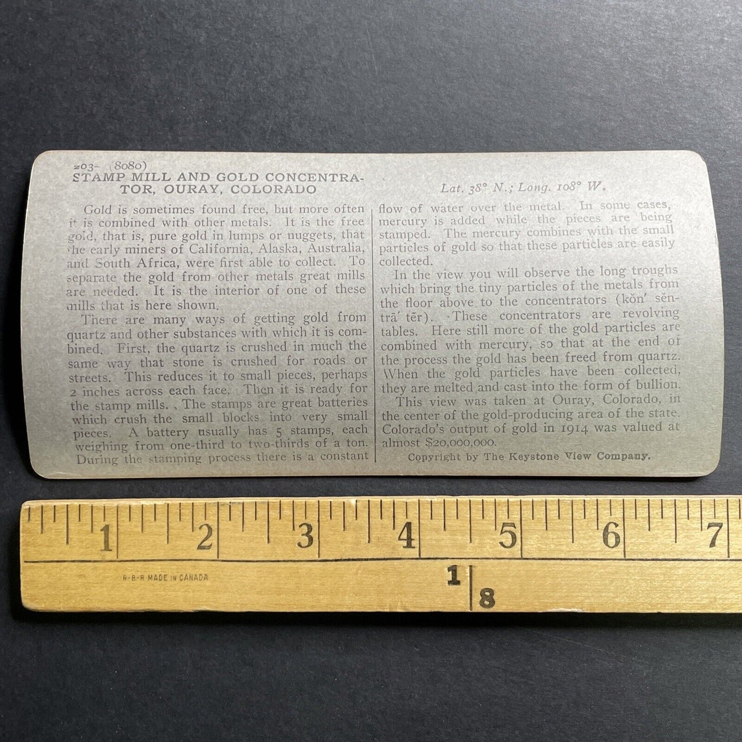 Antique 1915 Gold Stamping & Sifting Ouray Colorado Stereoview Photo Card P1514