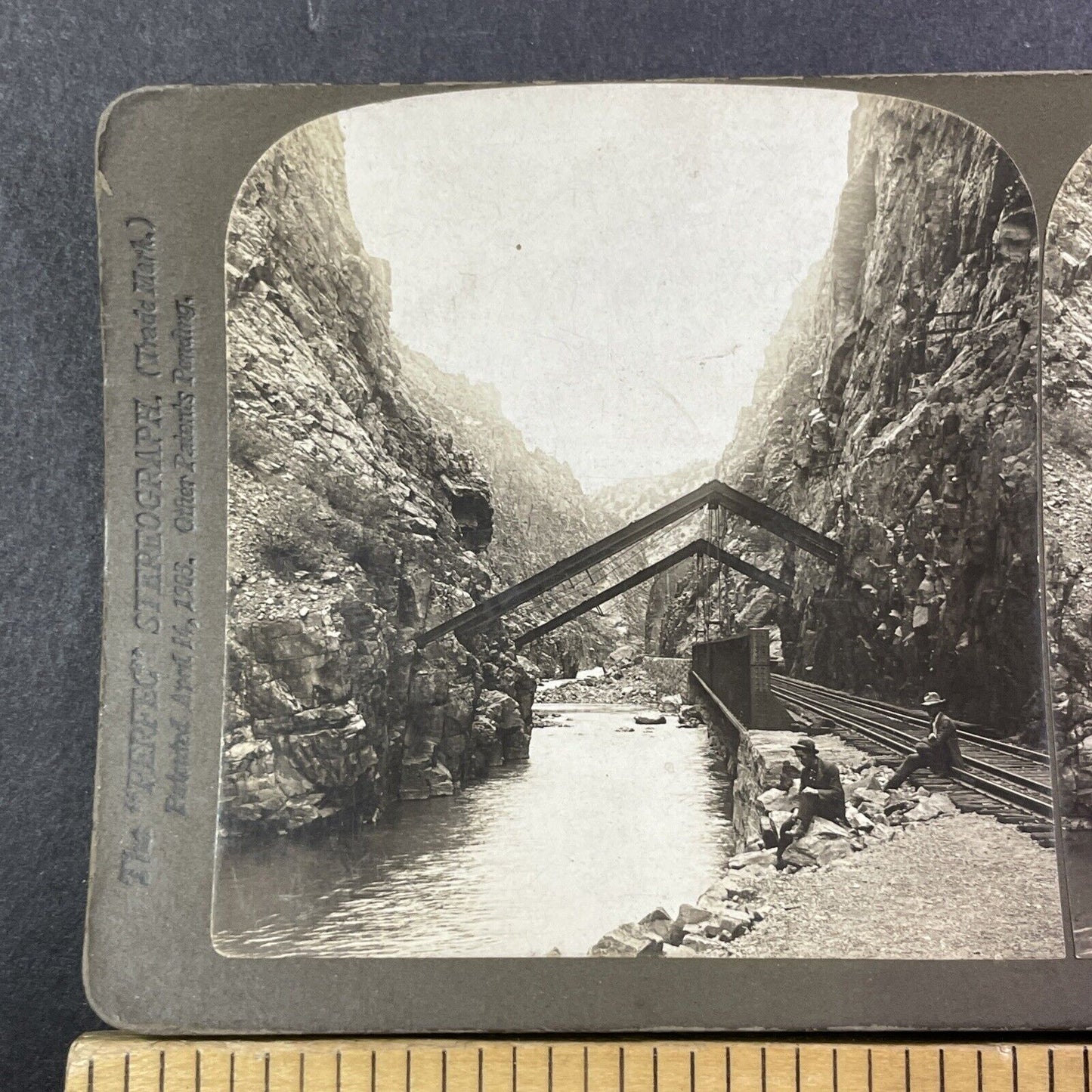 Royal Gorge Canyon City Railroad Colorado Stereoview HC White Antique c1903 Y517