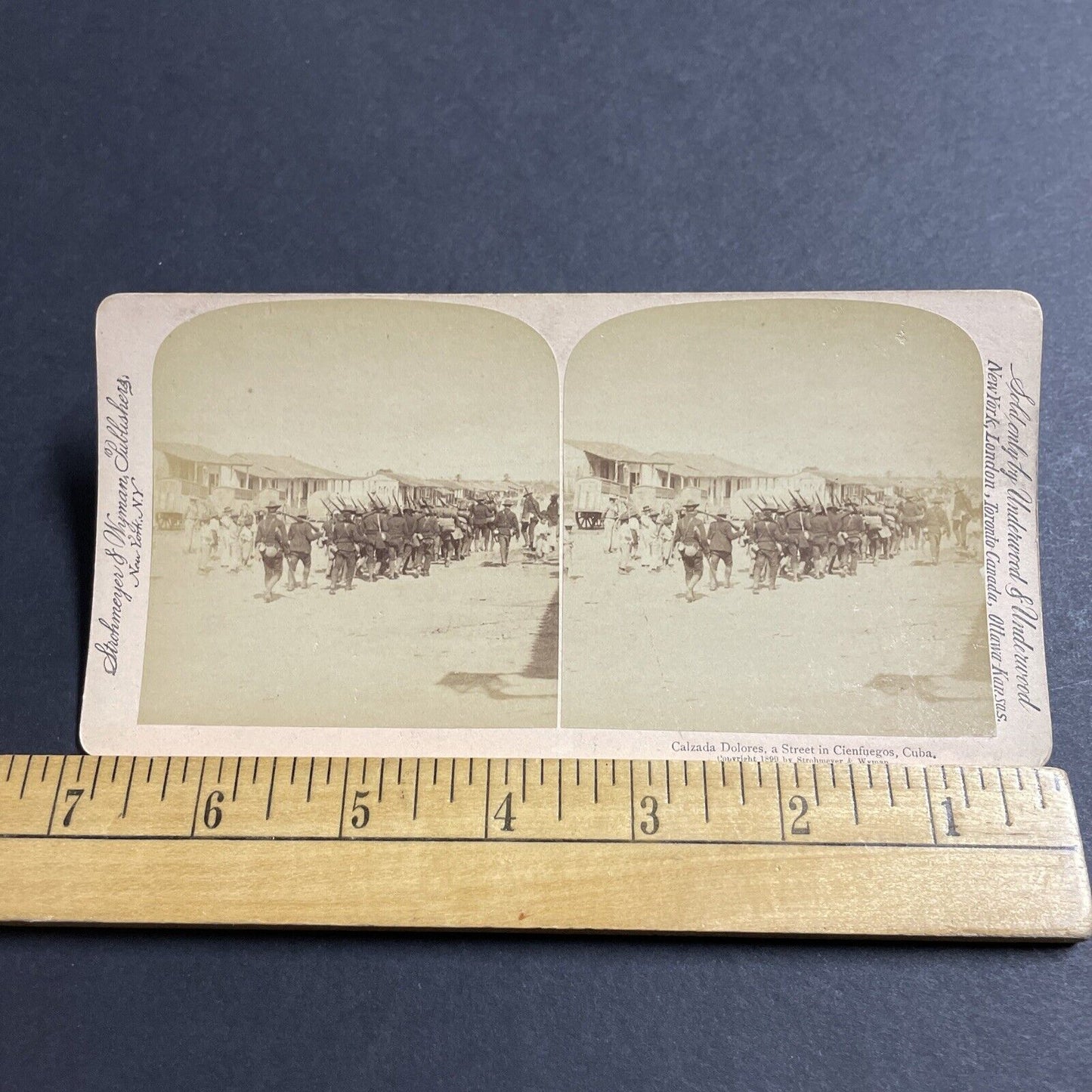 Antique 1899 US Army Soldiers Marching In Cuba Stereoview Photo Card P4983