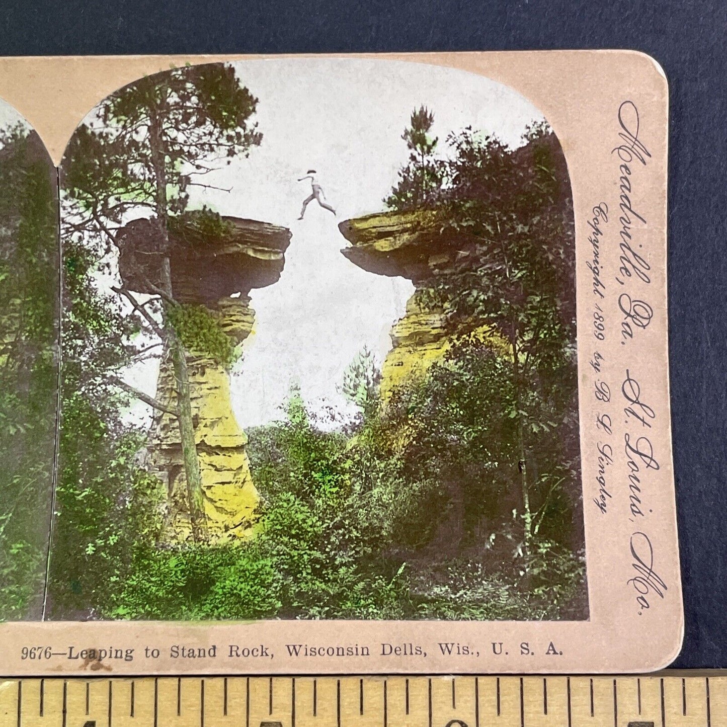 H.H. Bennett's Son Wisconsin Dells Daredevil Jump Stereoview Antique c1899 X3138