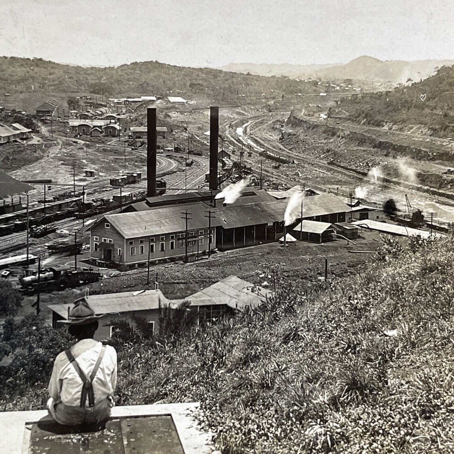The Angle Canal Route Excavation Rail Cars Stereoview Panama Antique c1909 Y2811
