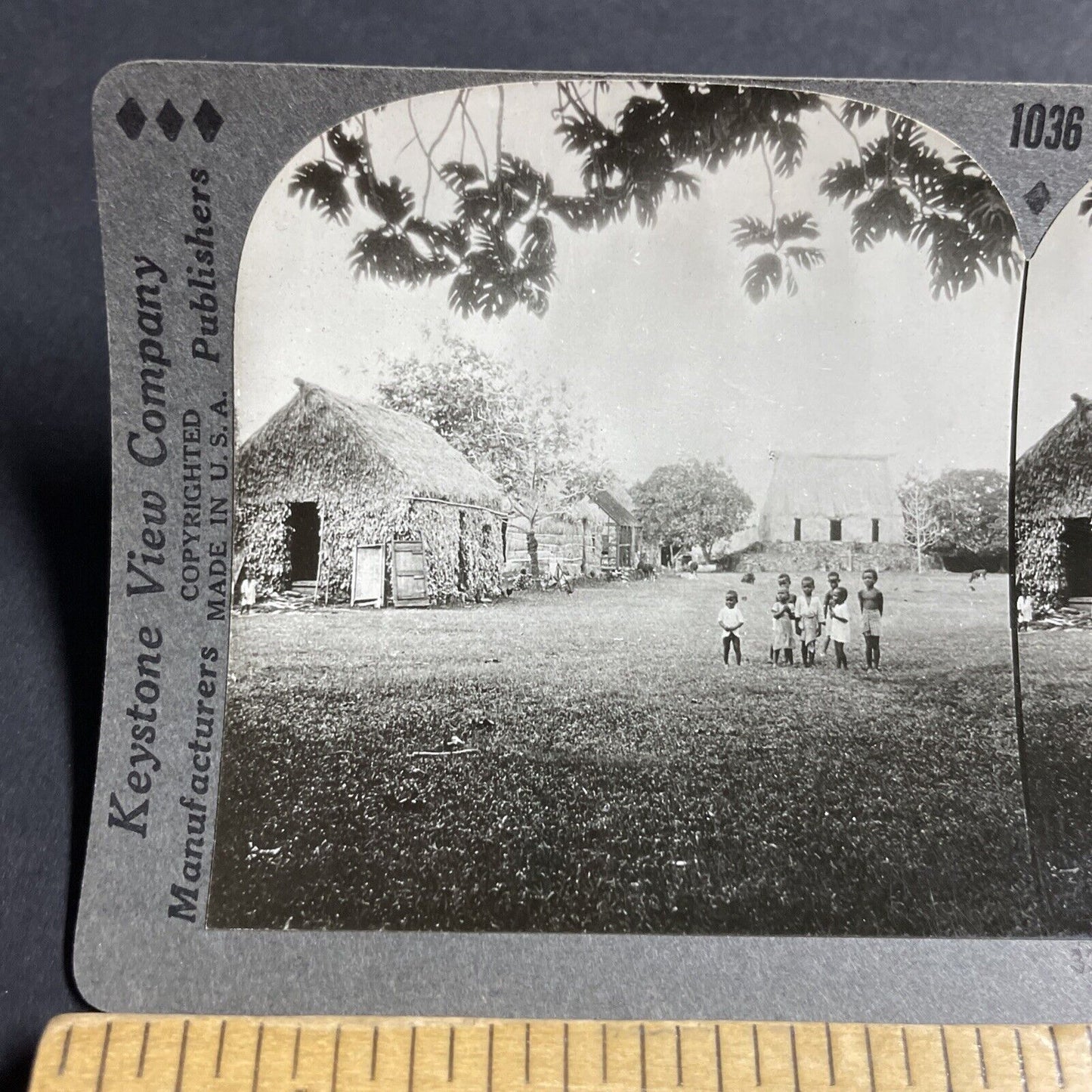Antique 1909 Native Tribal Tribe Huts Village Fiji Stereoview Photo Card P4568